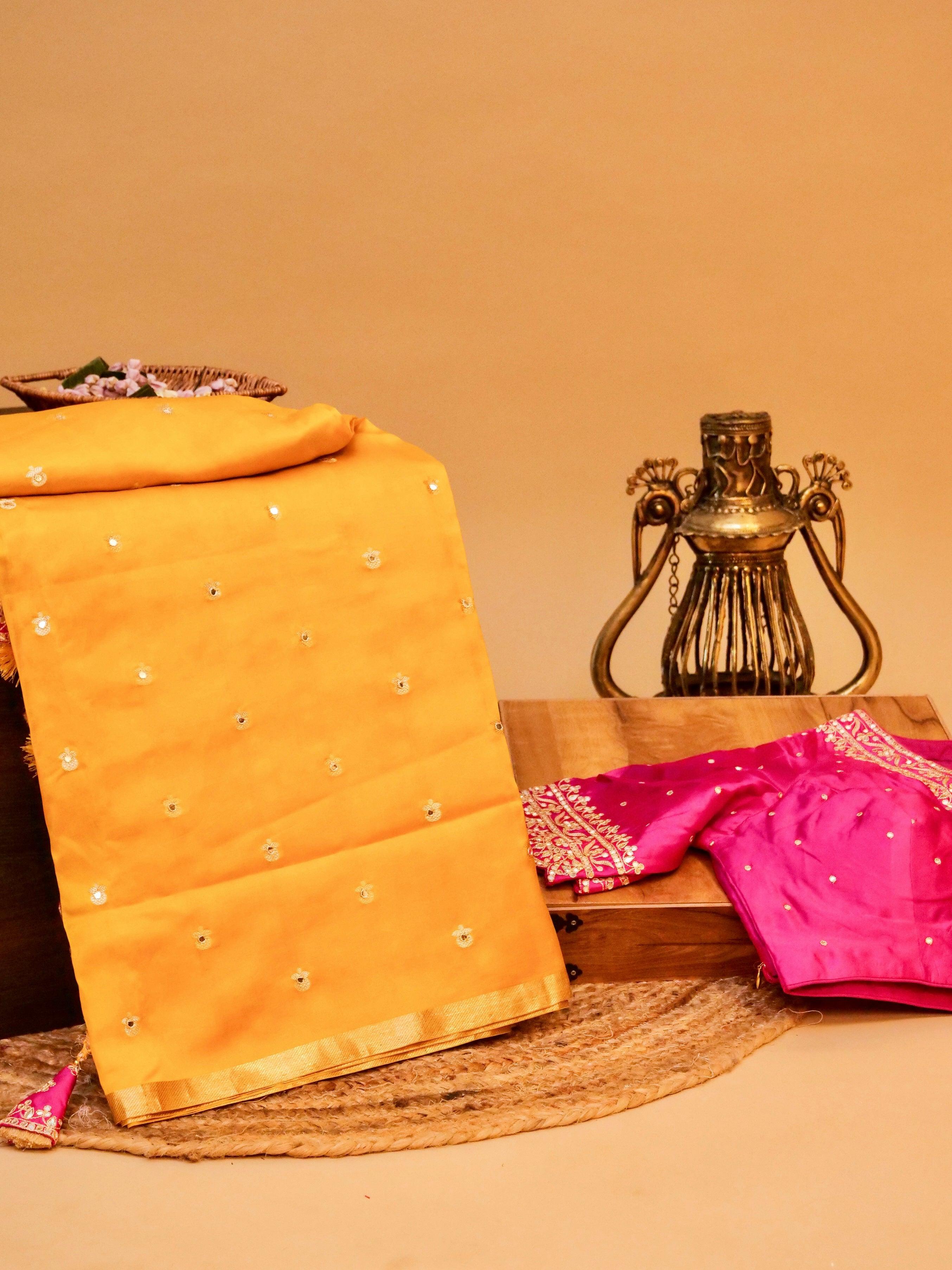 Handwoven Yellow Banarasi Soft Silk Saree - Sumangal Ekam