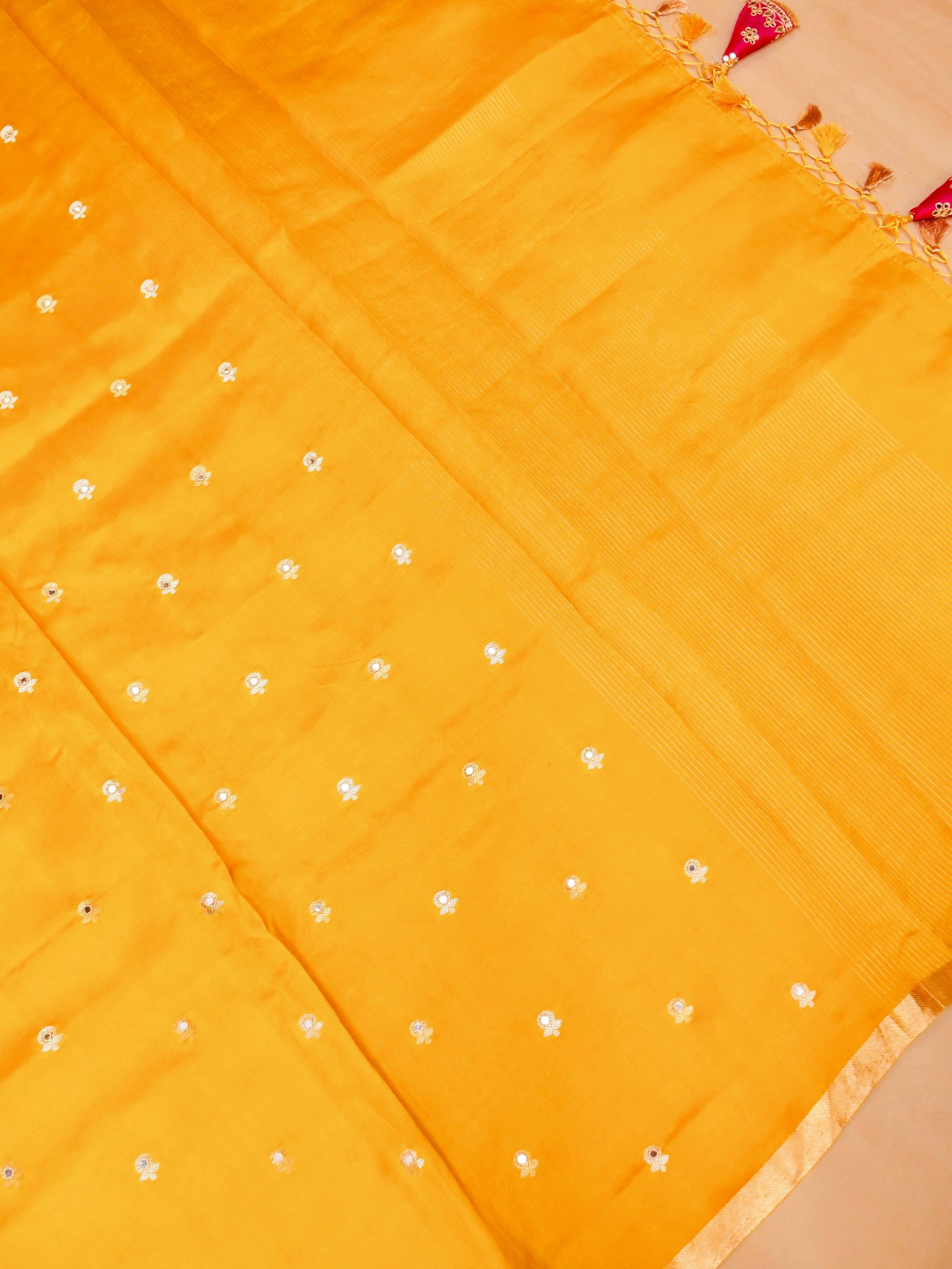 Handwoven Yellow Banarasi Soft Silk Saree - Sumangal Ekam