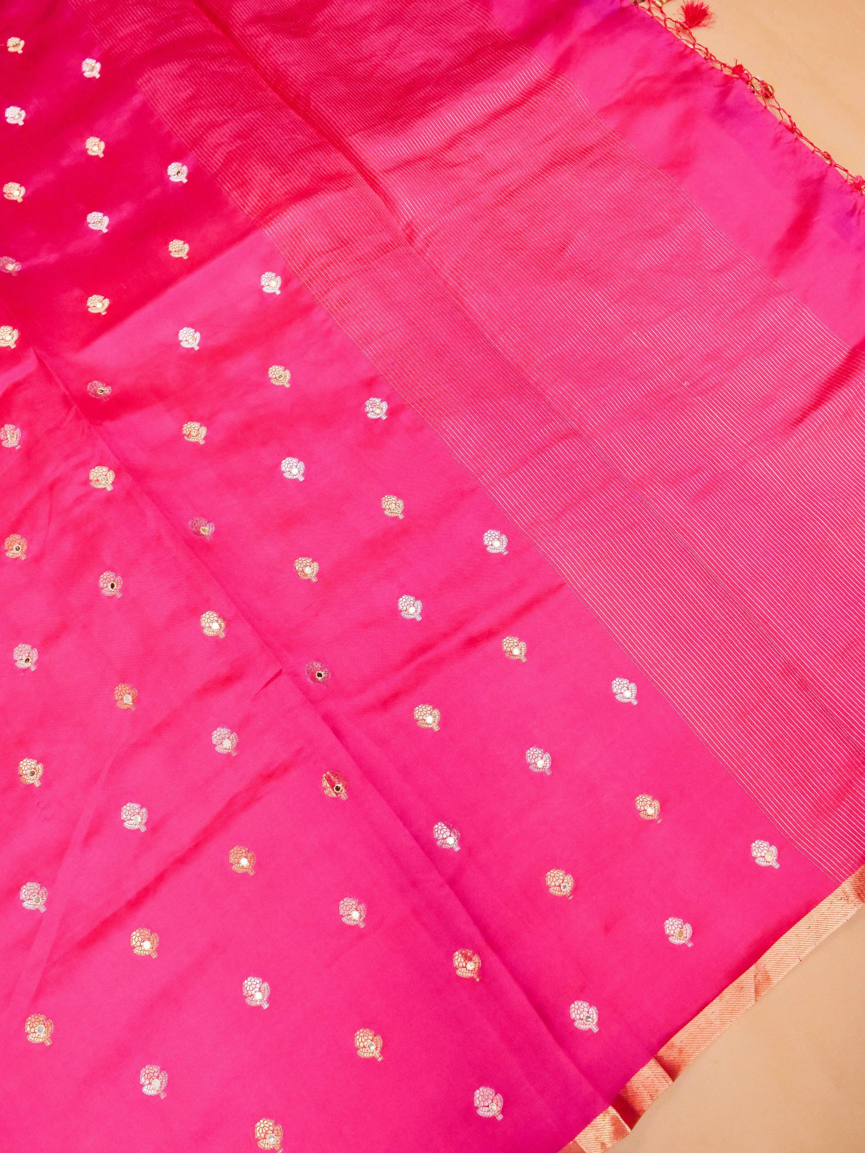 Handwoven Pink Banarasi Soft Silk Saree - Sumangal Ekam