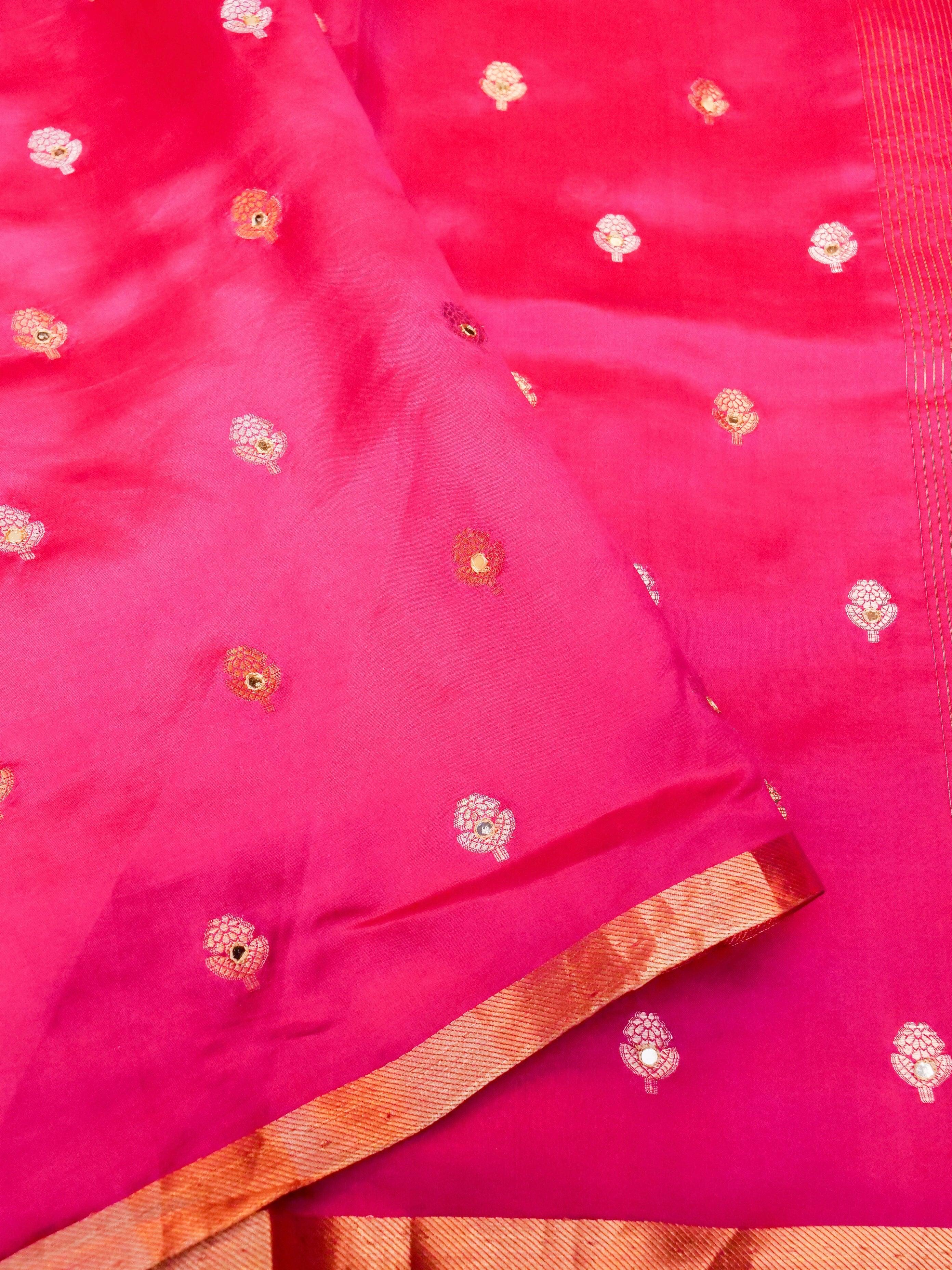 Handwoven Pink Banarasi Soft Silk Saree - Sumangal Ekam