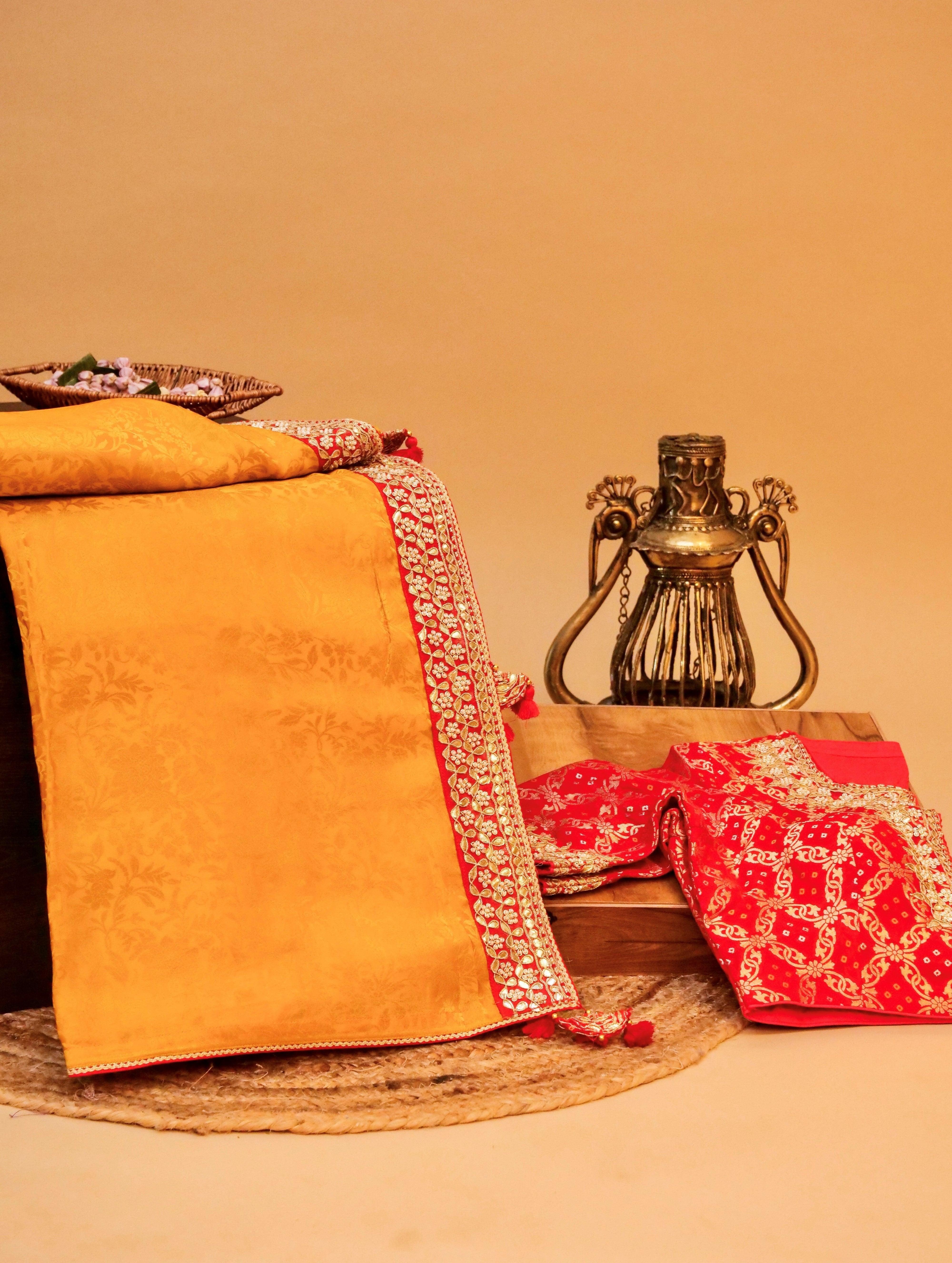 Designer Mustard Yellow Silk Saree - Sumangal Ekam