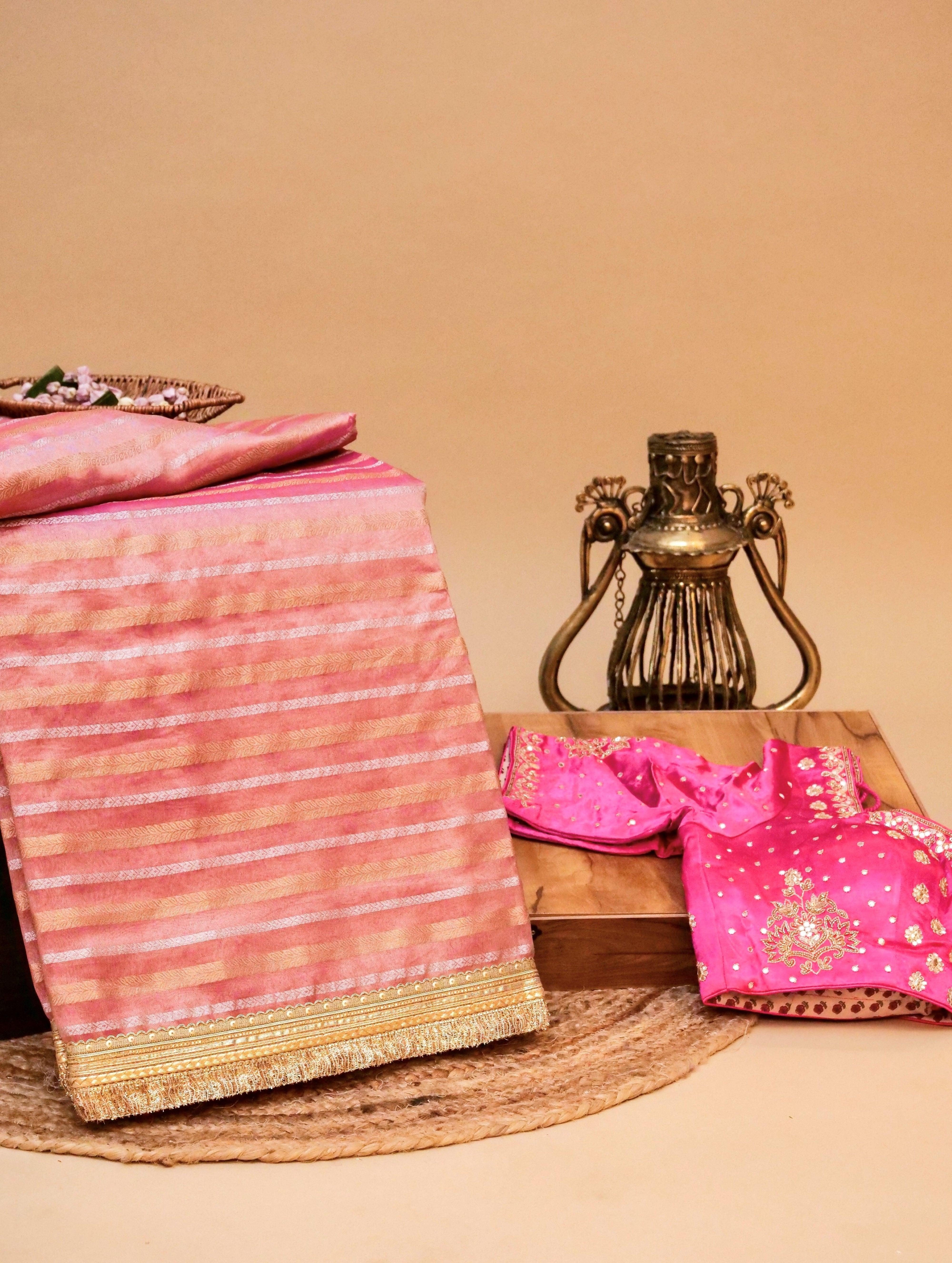 Designer Pink Tissue Silk Saree - Sumangal Ekam