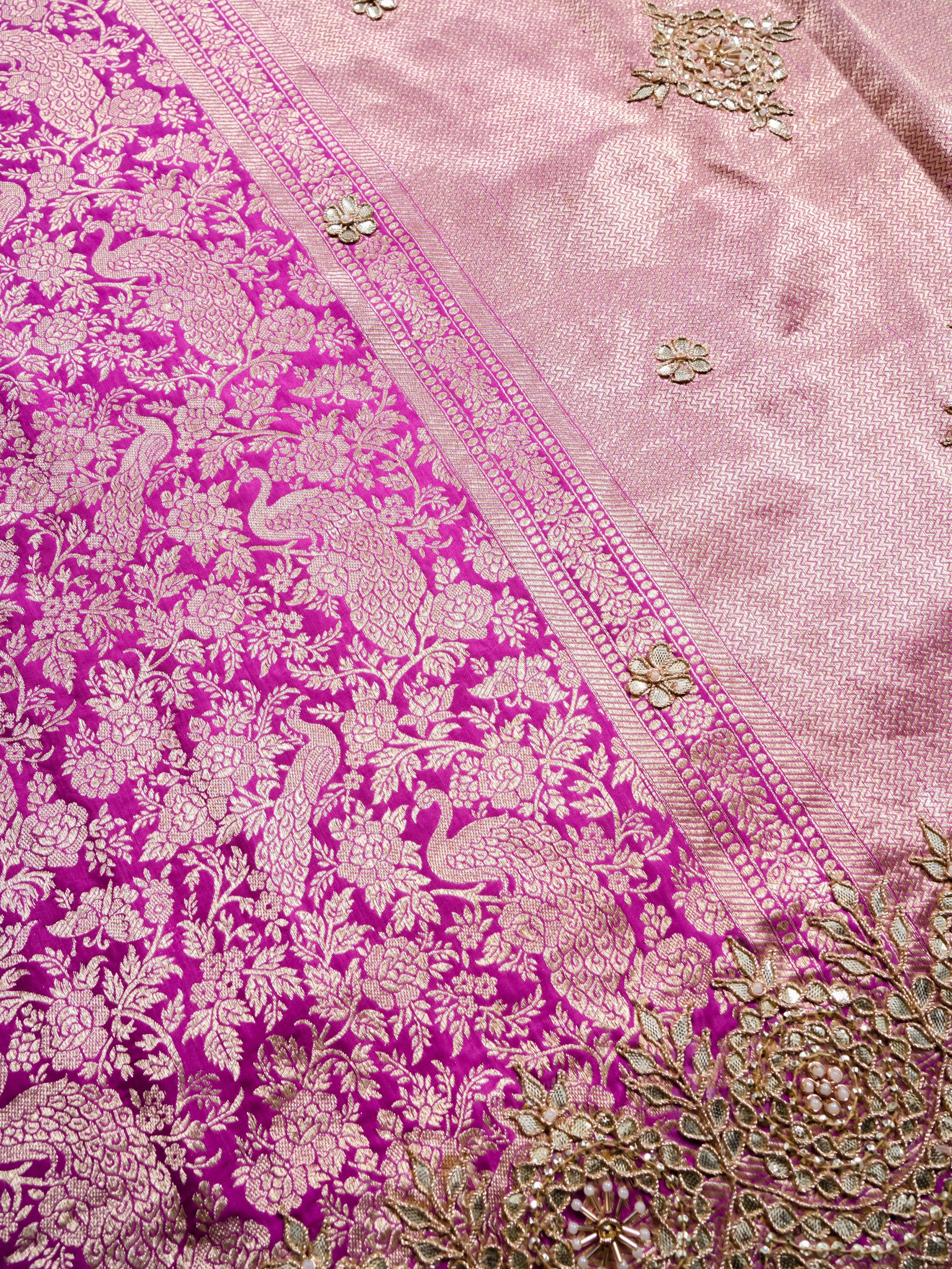 Handwoven Magenta Banarasi Katan Soft Silk Saree - Sumangal Ekam