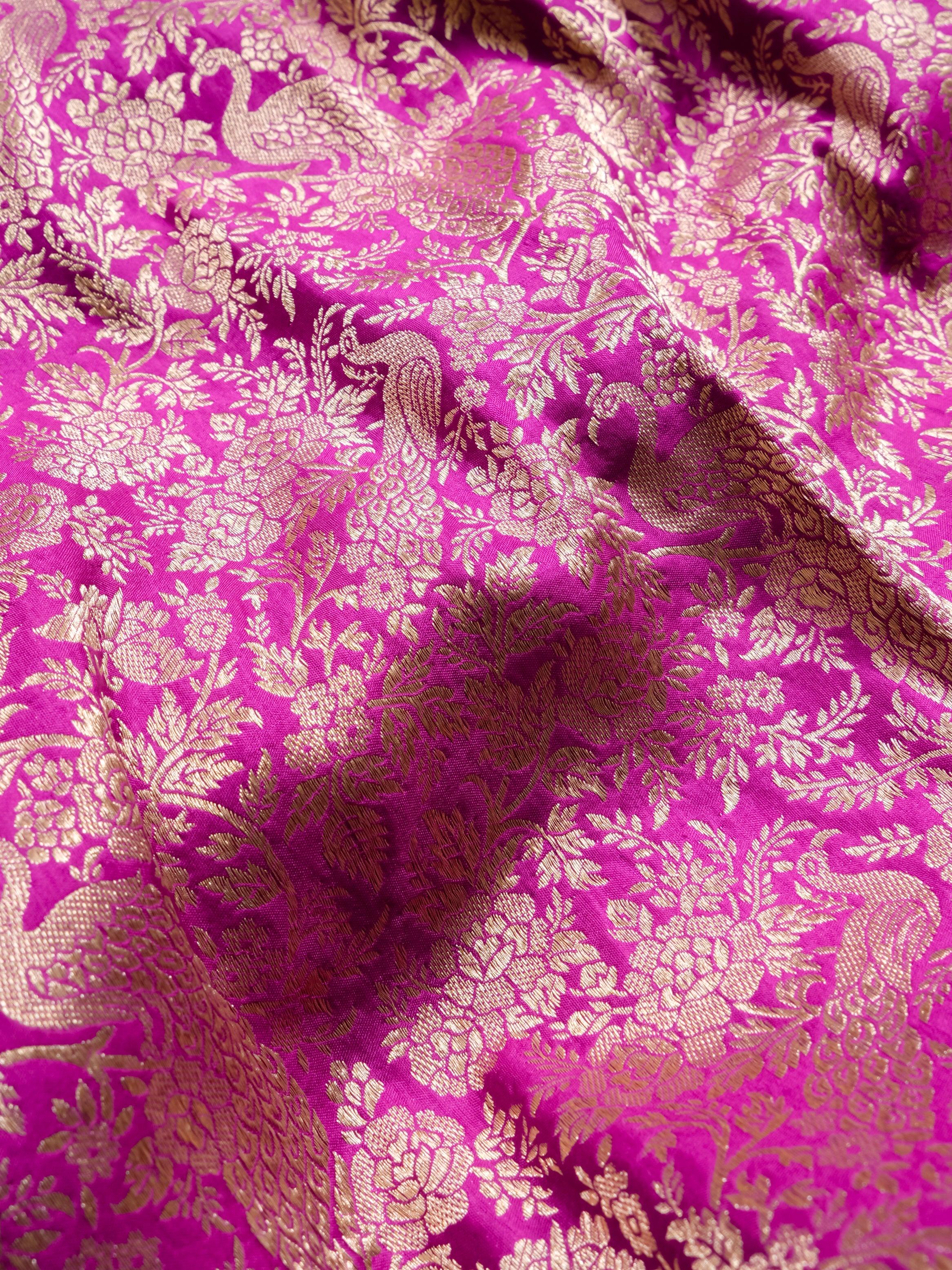 Handwoven Magenta Banarasi Katan Soft Silk Saree - Sumangal Ekam