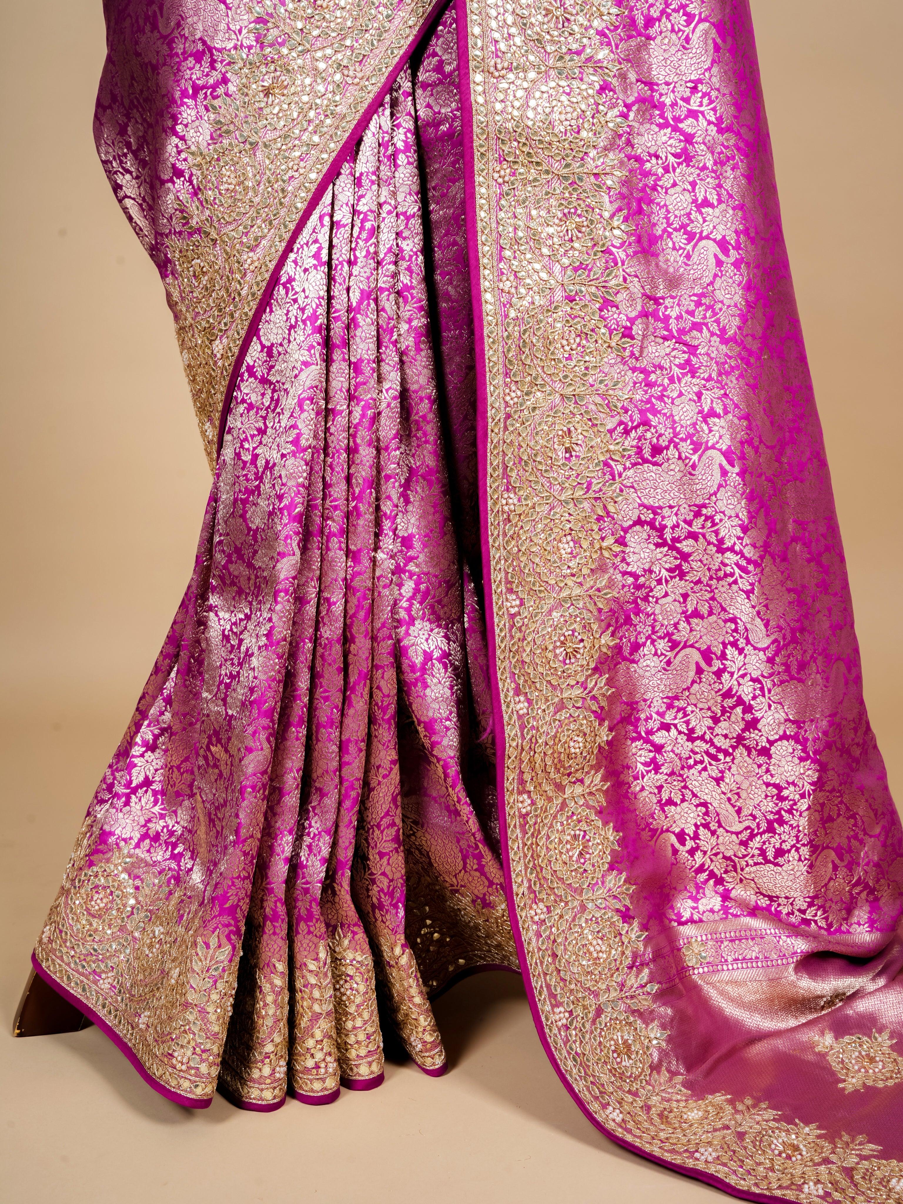 Handwoven Magenta Banarasi Katan Soft Silk Saree - Sumangal Ekam