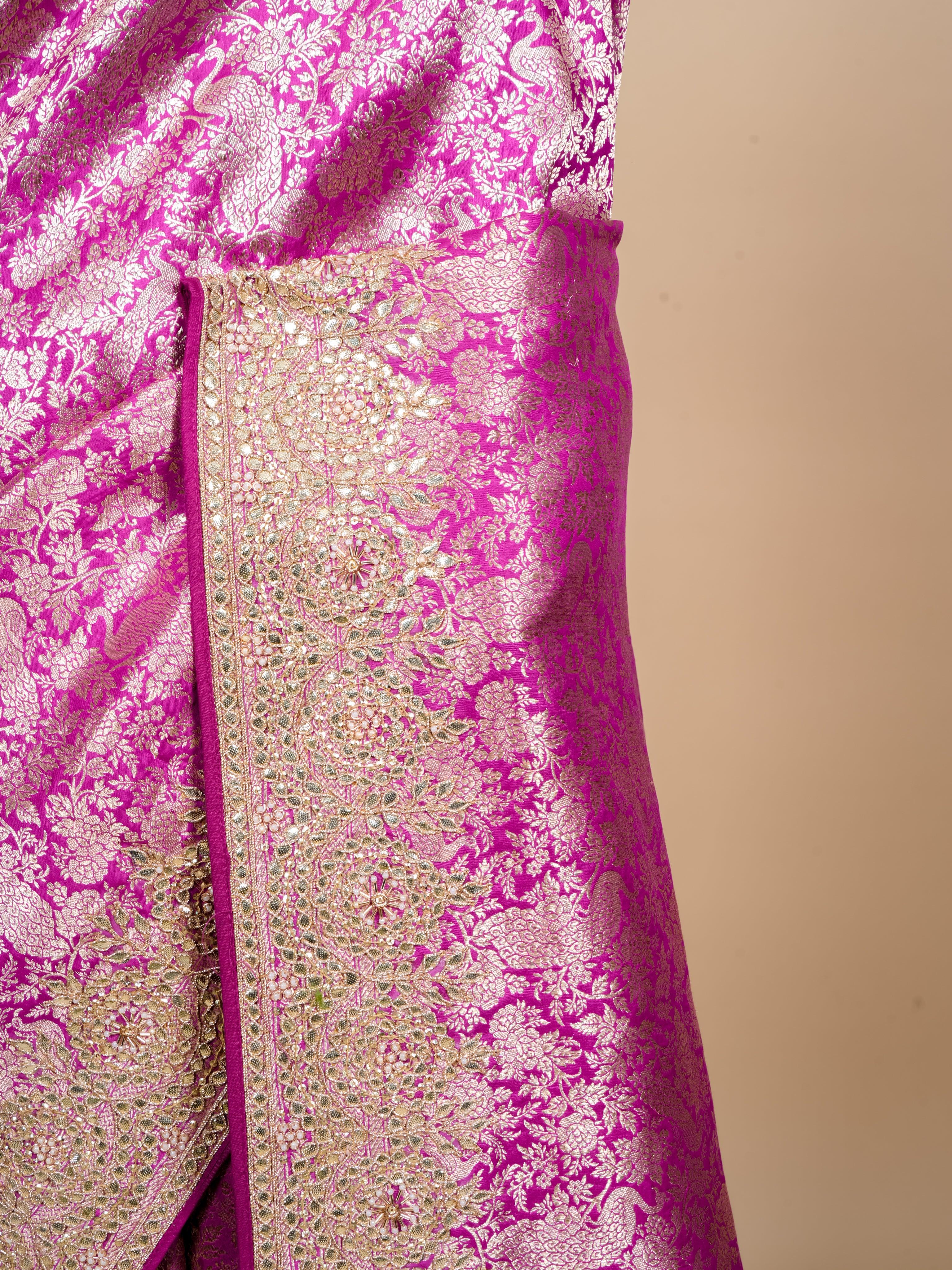 Handwoven Magenta Banarasi Katan Soft Silk Saree - Sumangal Ekam