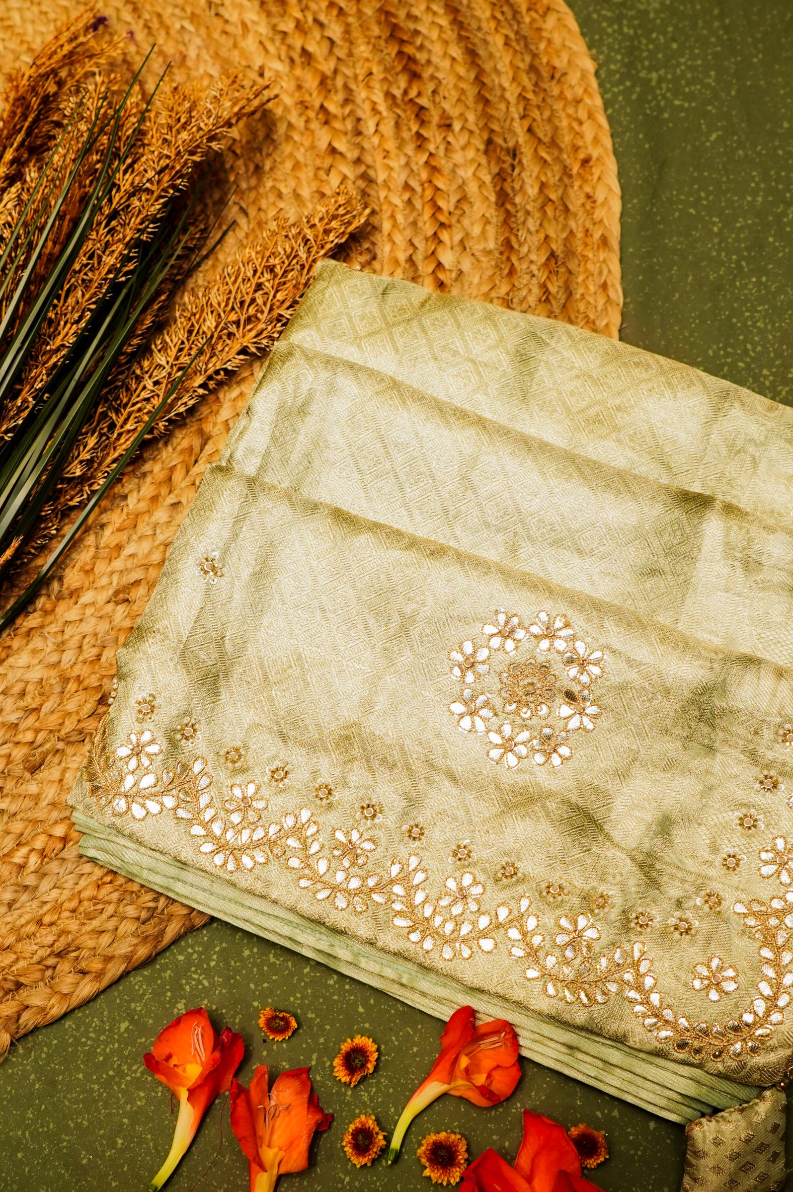Designer Pastel Green Tissue Silk Saree