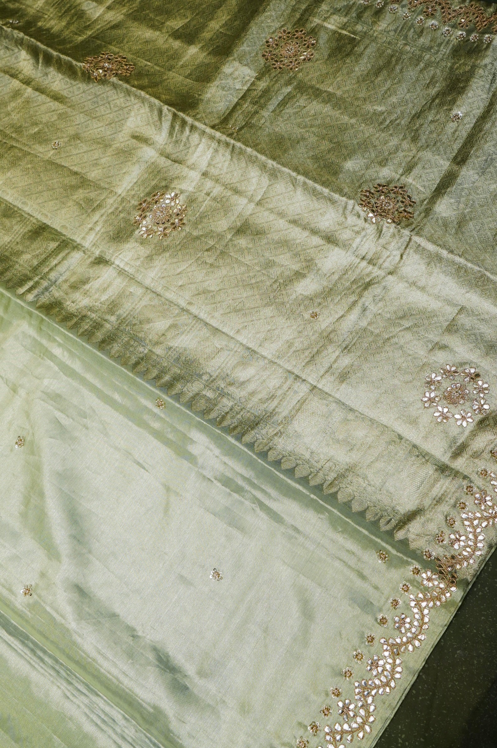 Designer Pastel Green Tissue Silk Saree