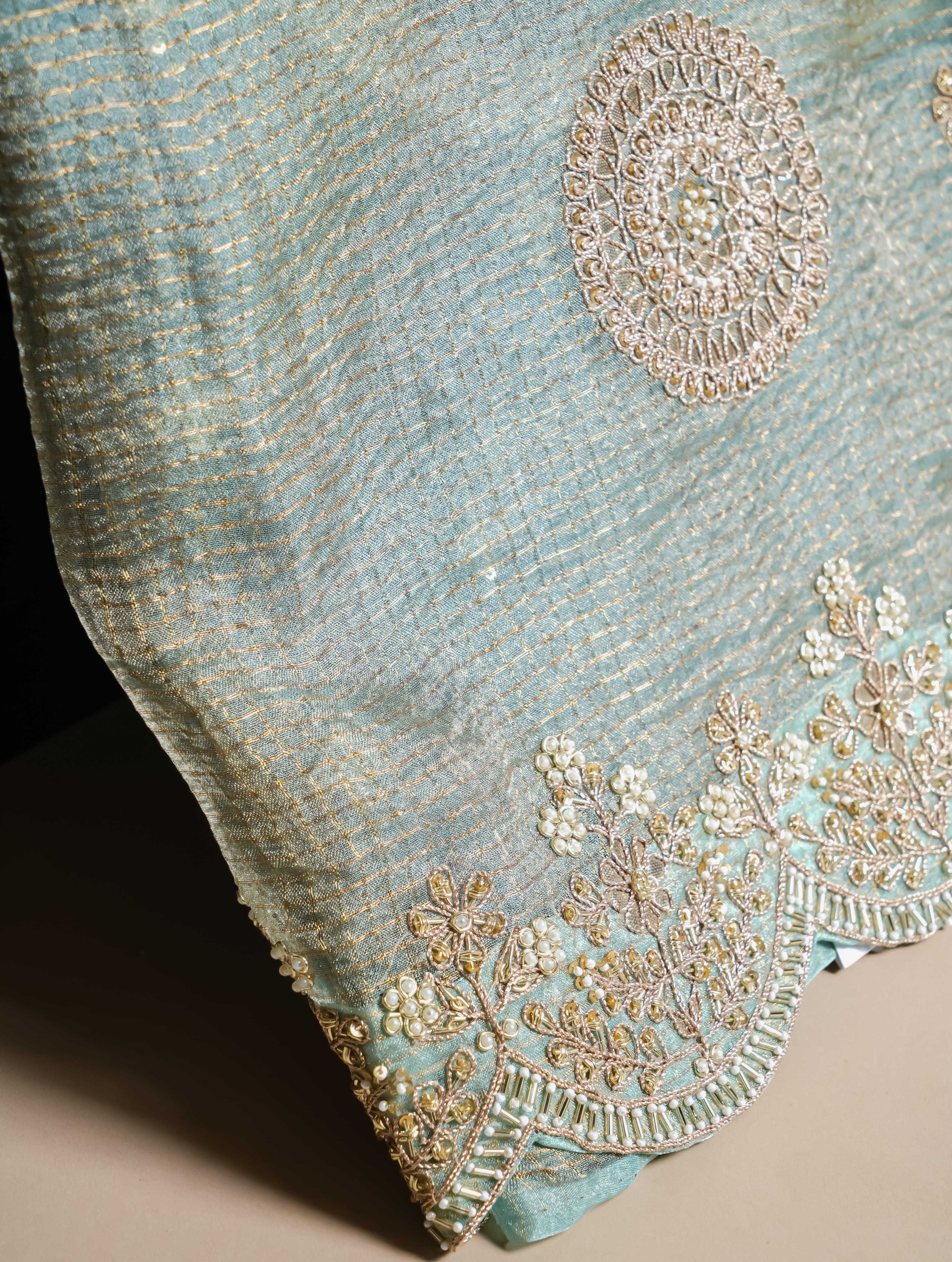Designer Pastel Green Crush Tissue Silk Saree - Sumangal Ekam