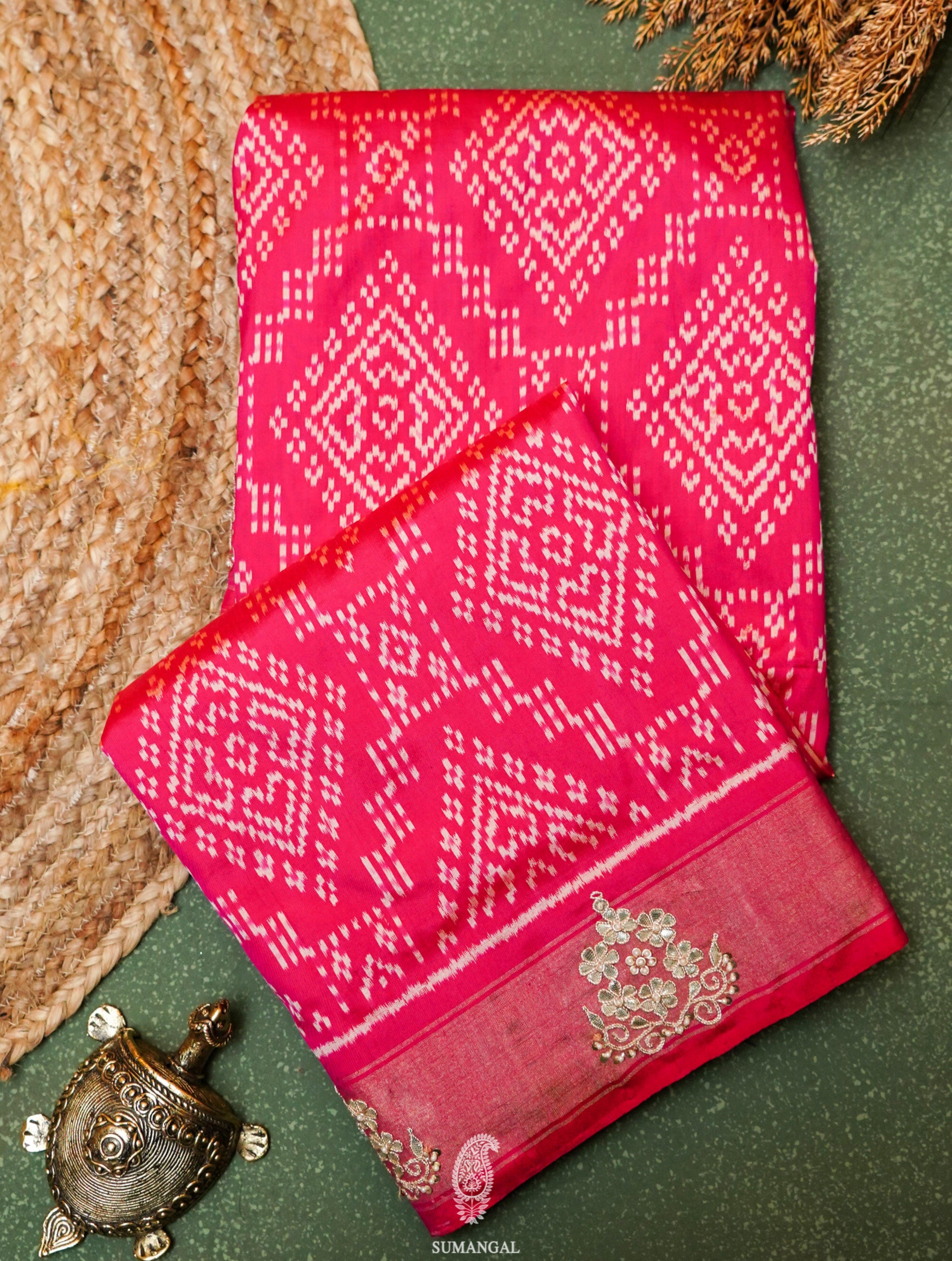 Designer Pink Bridal Katan Silk Saree