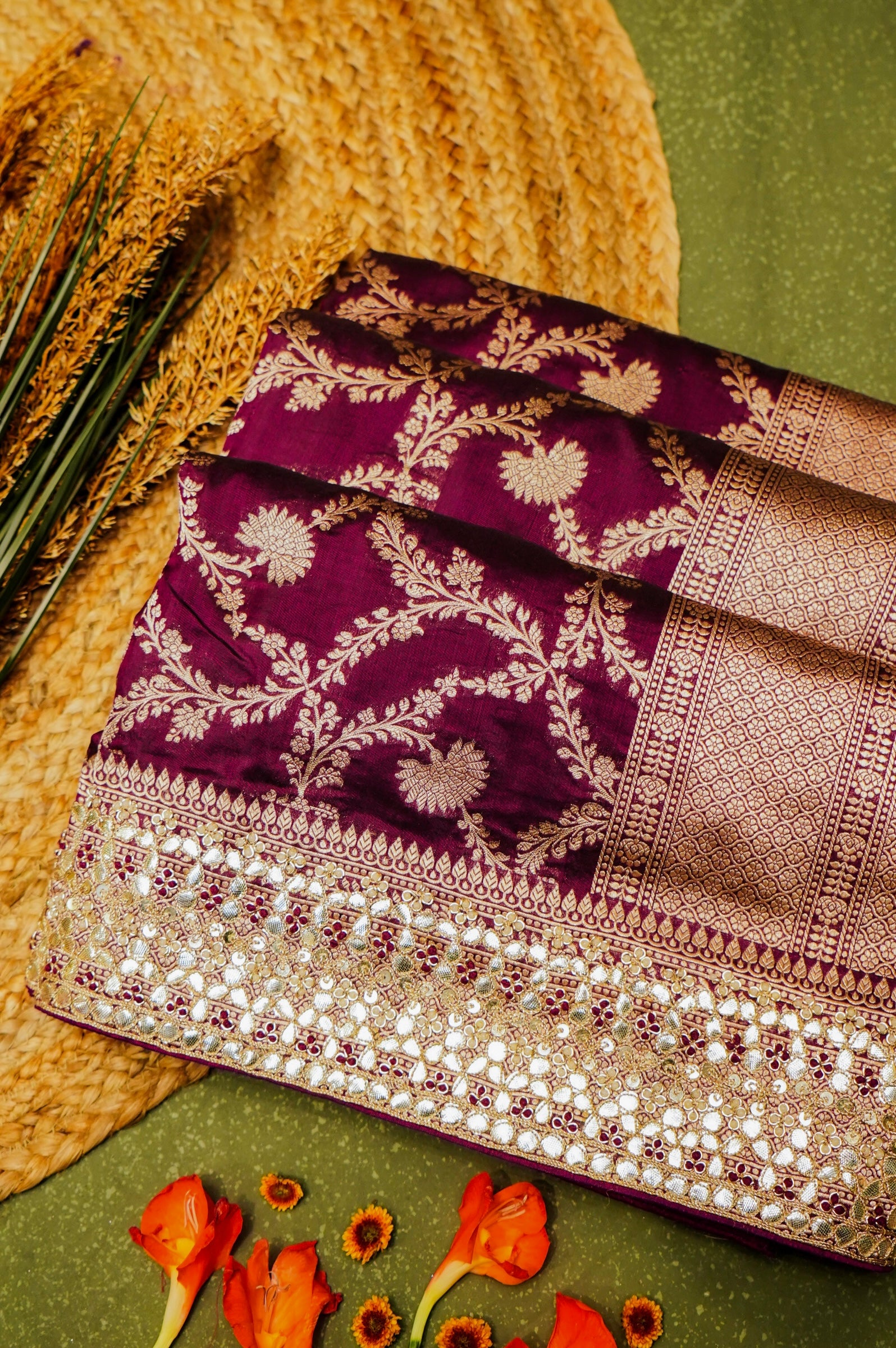 Designer Wine Katan Silk Saree