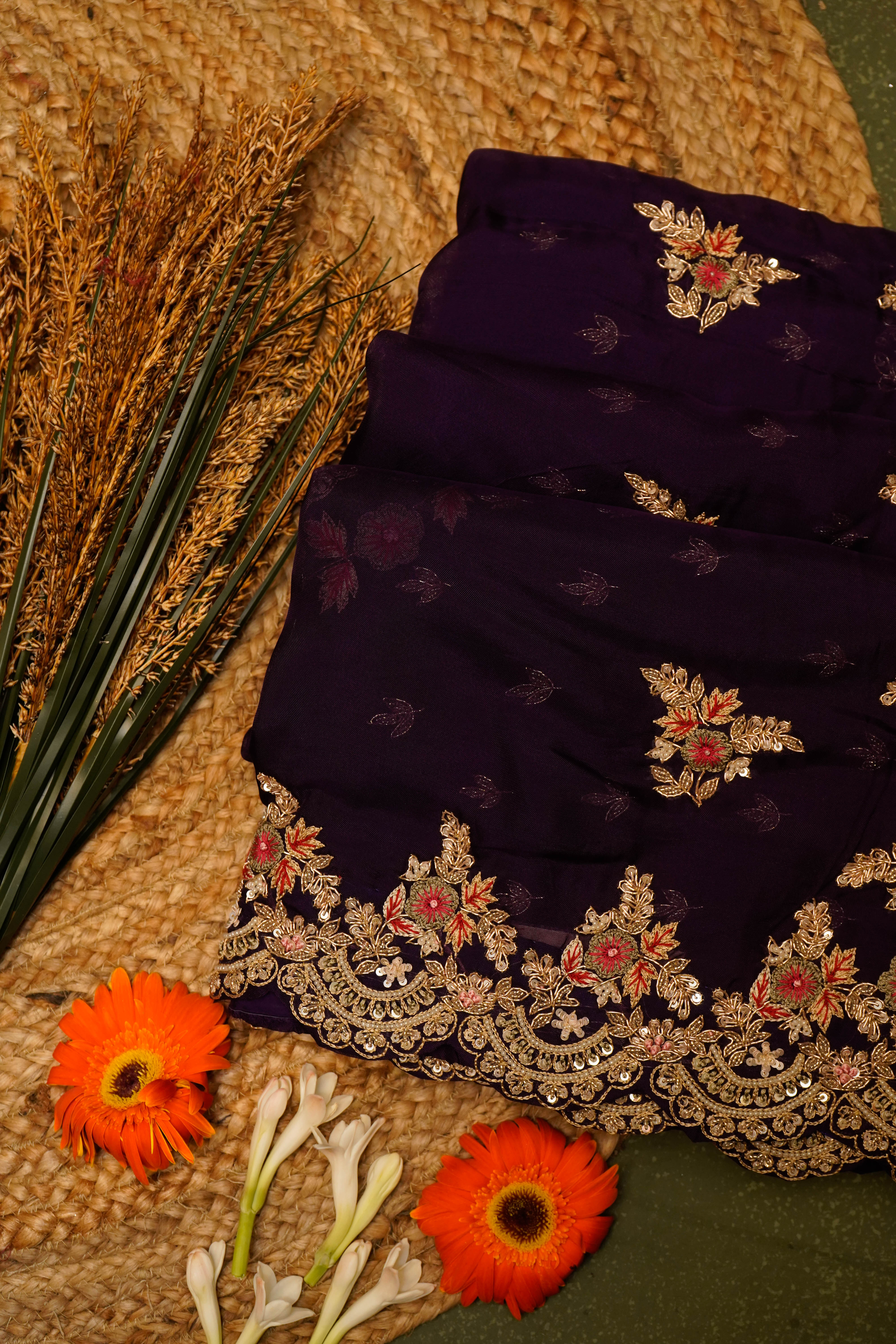 Designer Purple Organza Saree