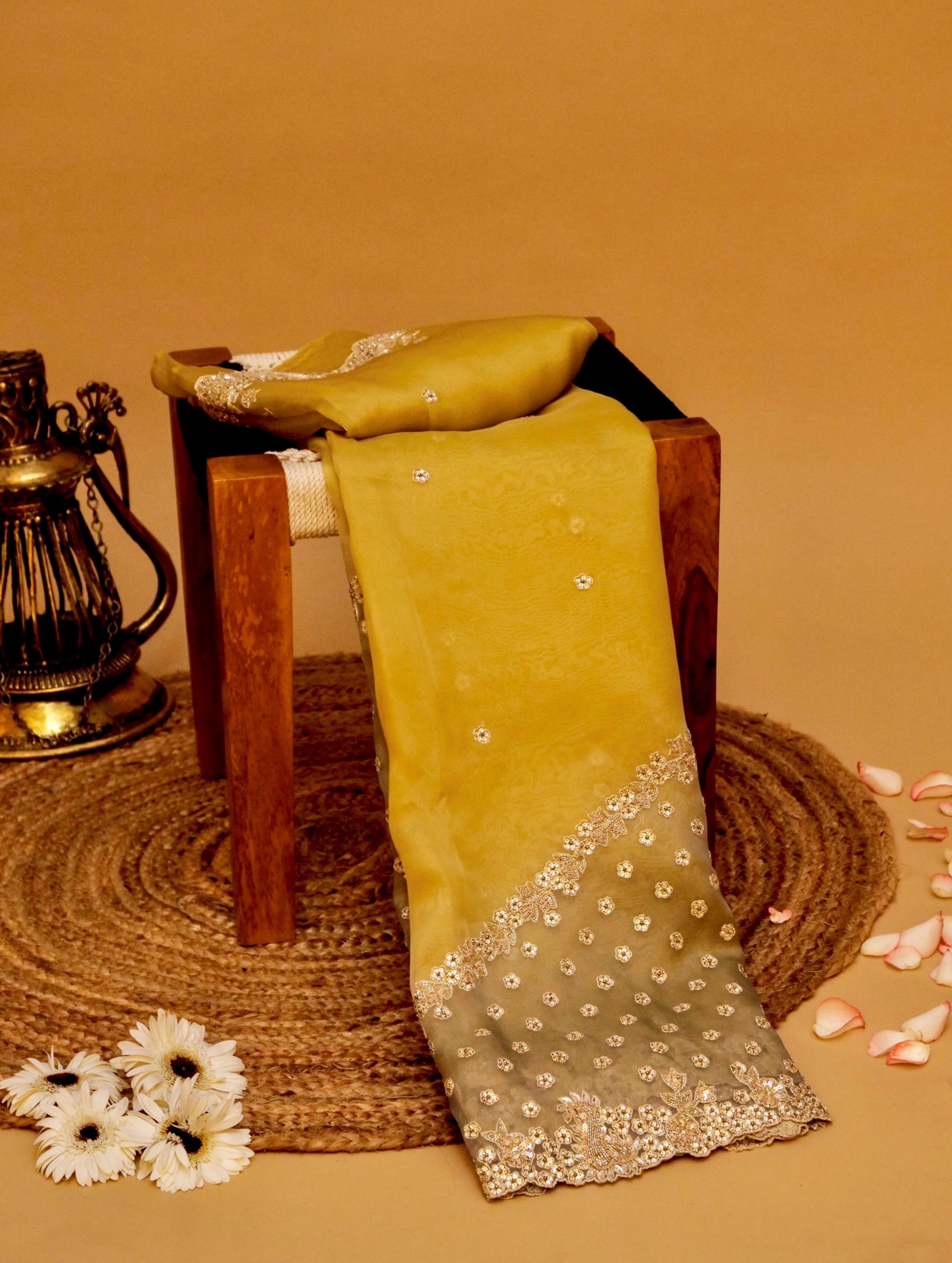 Designer Yellow Organza Silk Saree - Sumangal Ekam