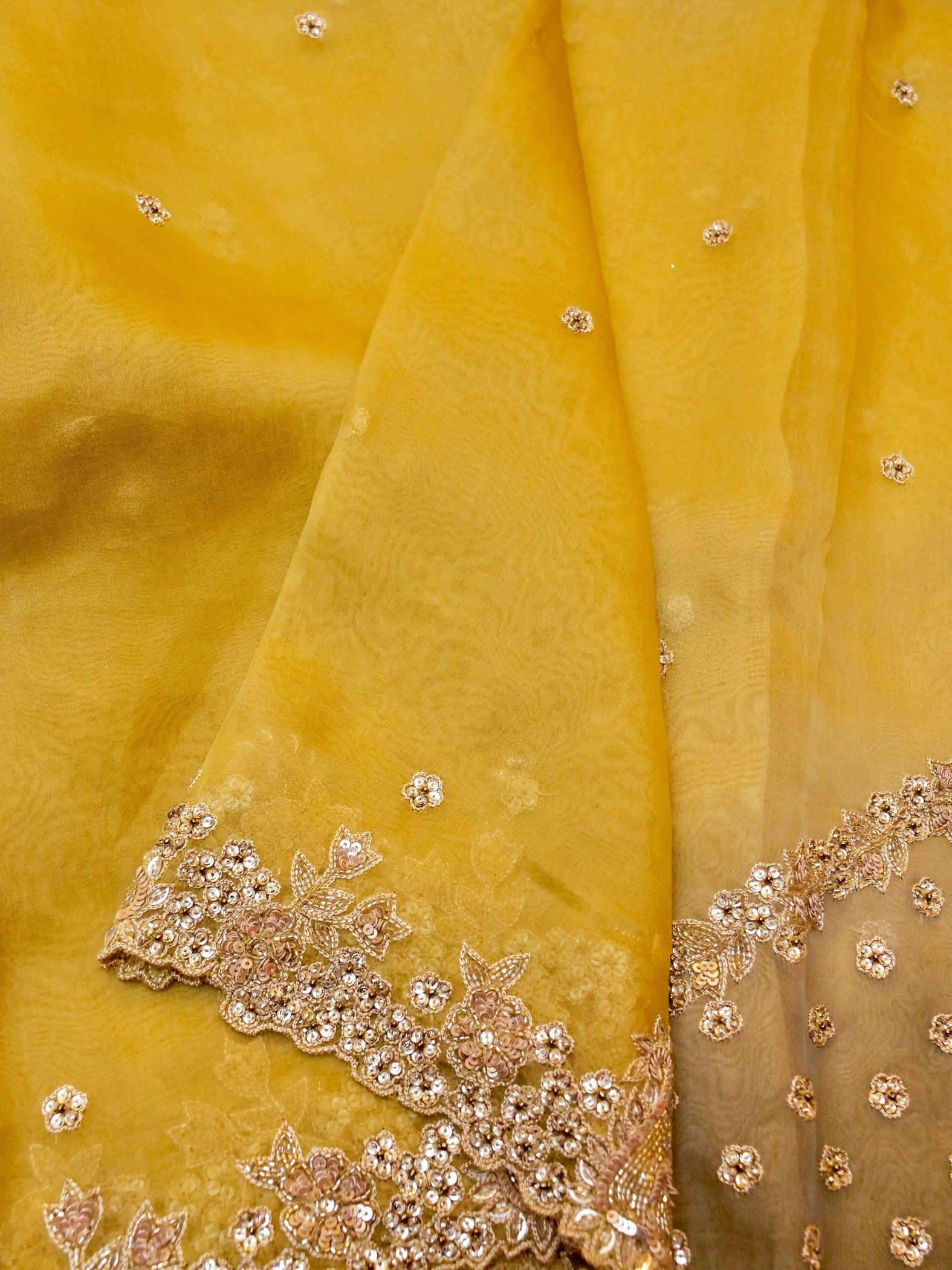 Designer Yellow Organza Silk Saree - Sumangal Ekam