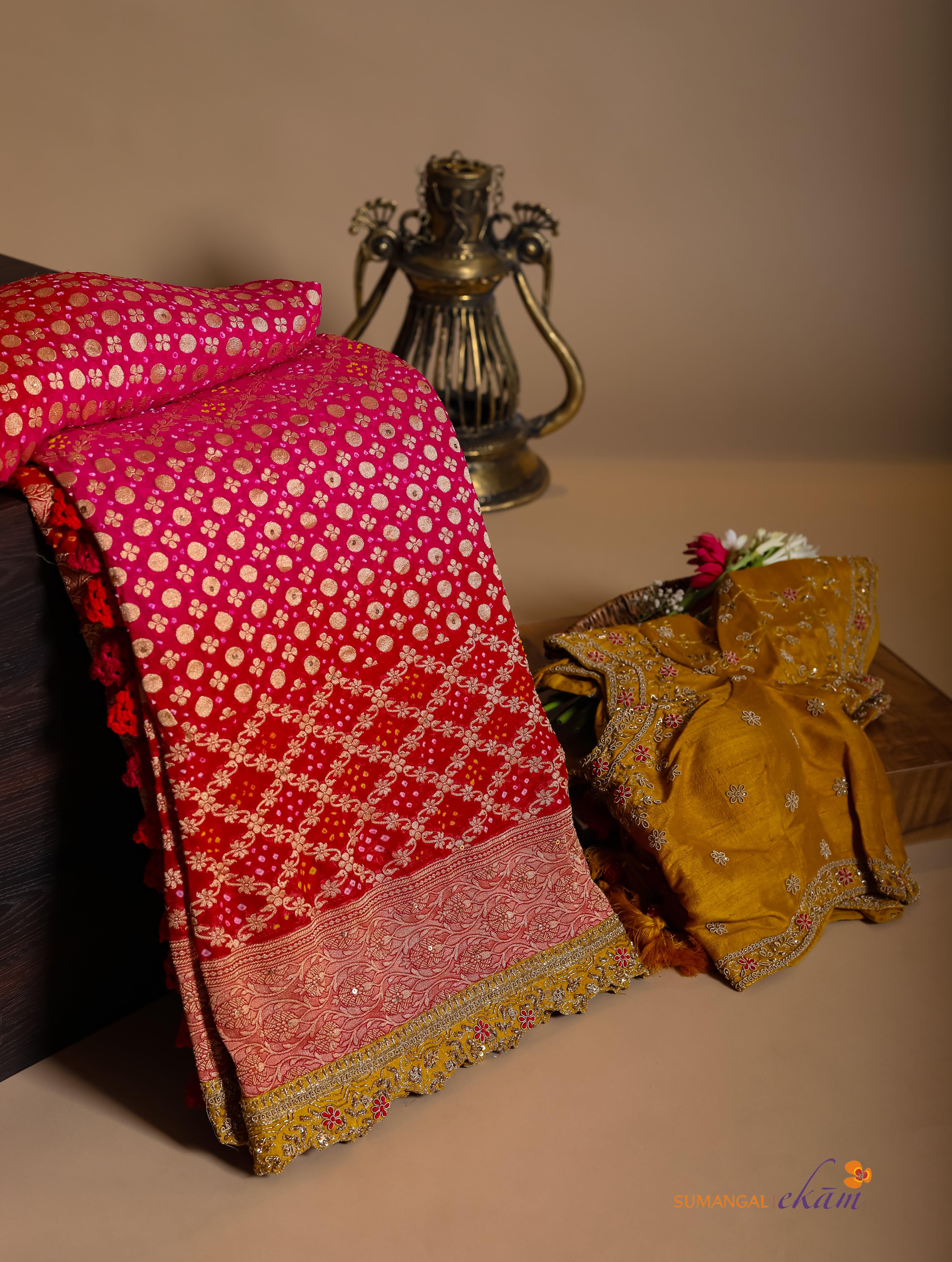 Handwoven Multi Banarasi Georgette Silk Saree - Sumangal Ekam