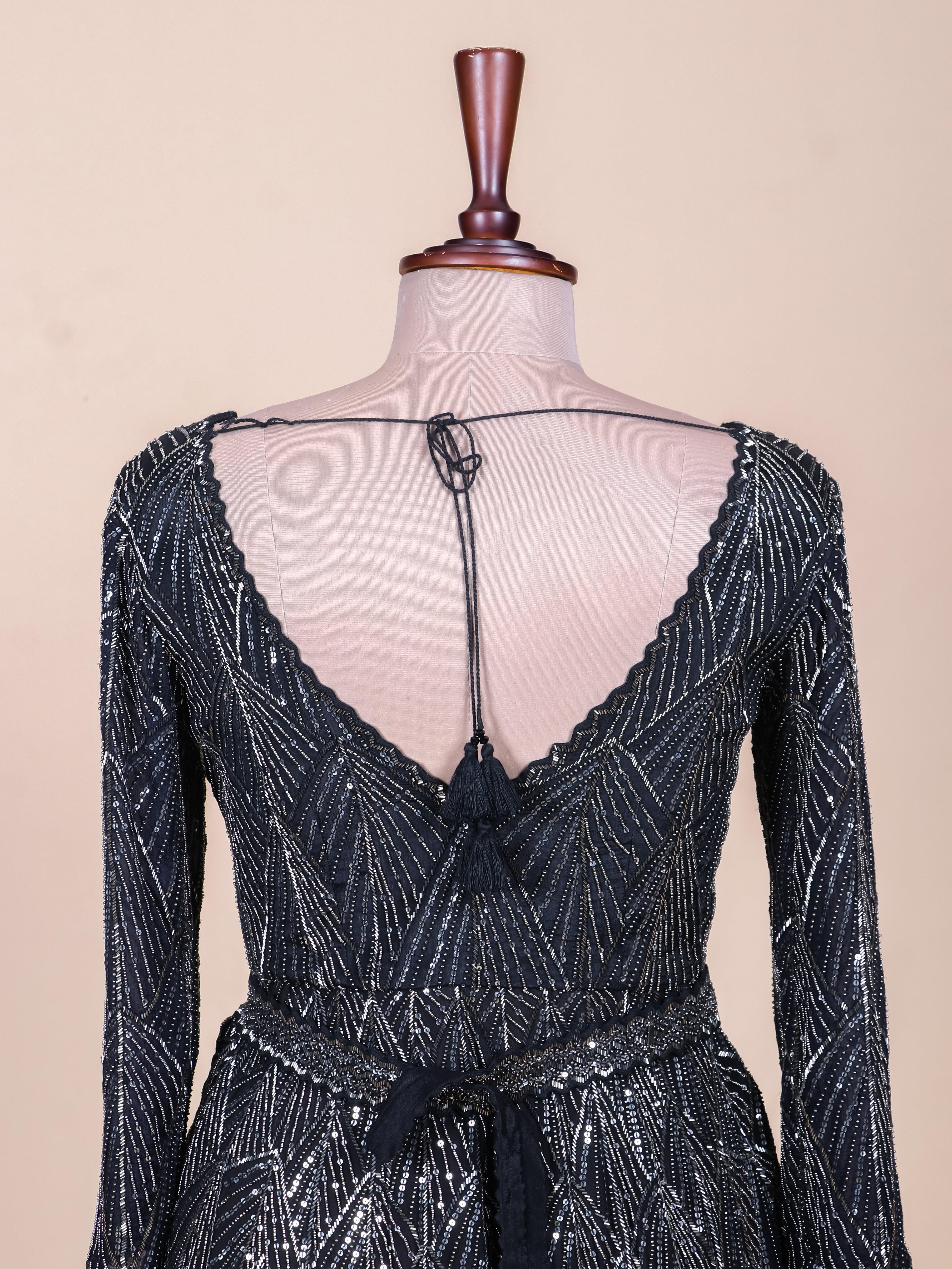 Designer Black Pure Chiffon Party Wear Kurti Plazo - Sumangal Ekam