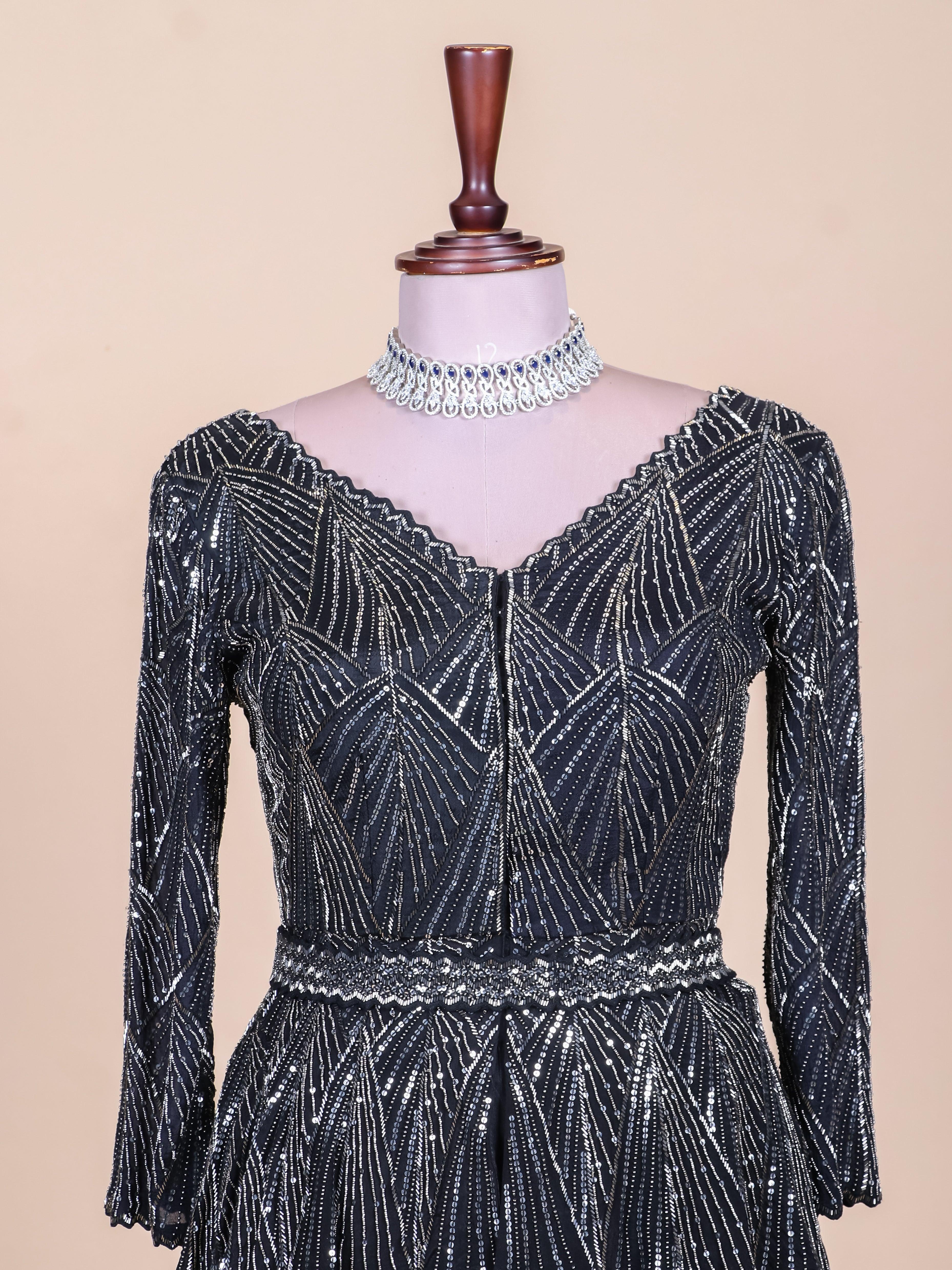 Designer Black Pure Chiffon Party Wear Kurti Plazo - Sumangal Ekam
