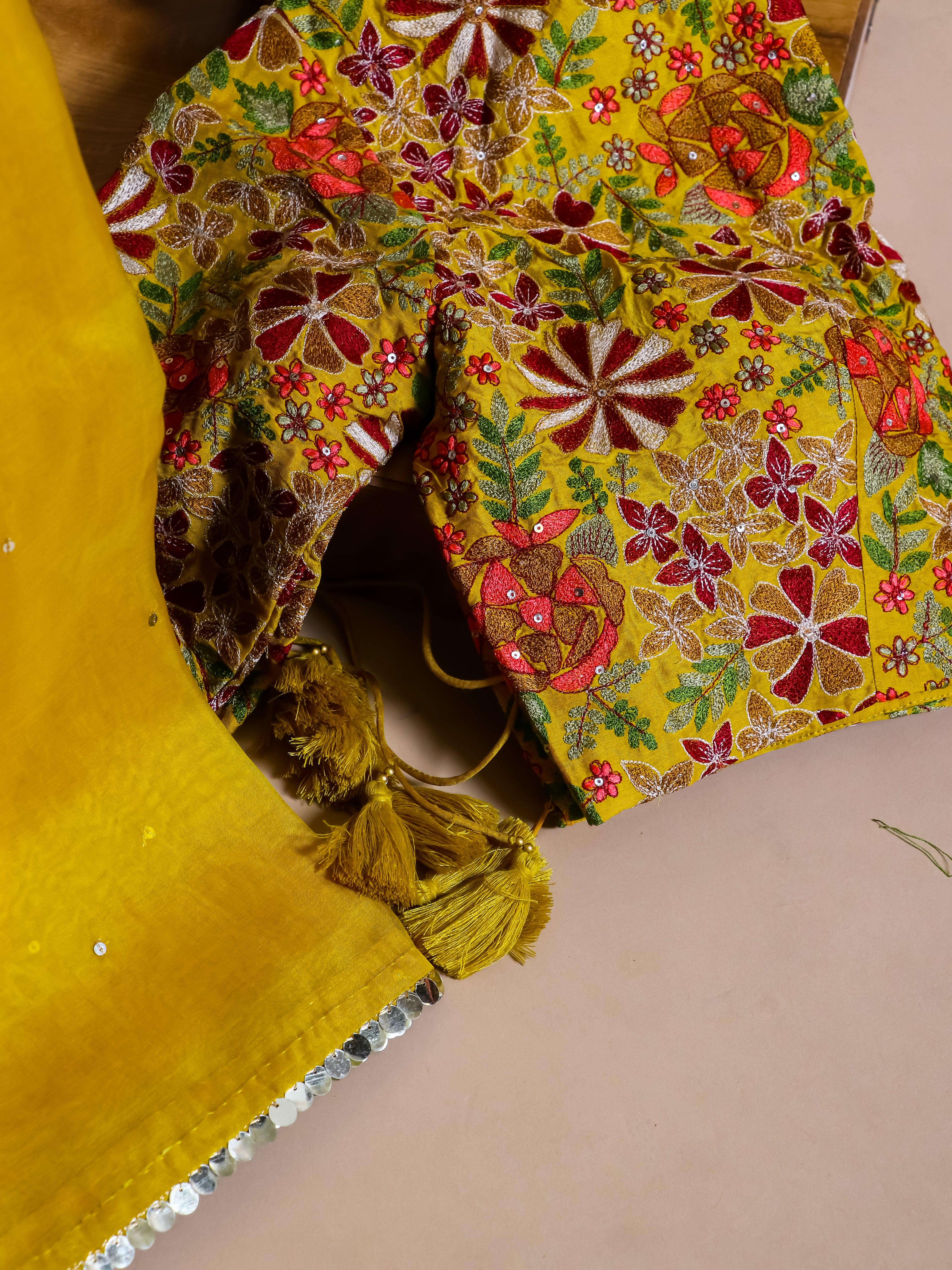 Designer Mustard Yellow Kora Silk Saree - Sumangal Ekam
