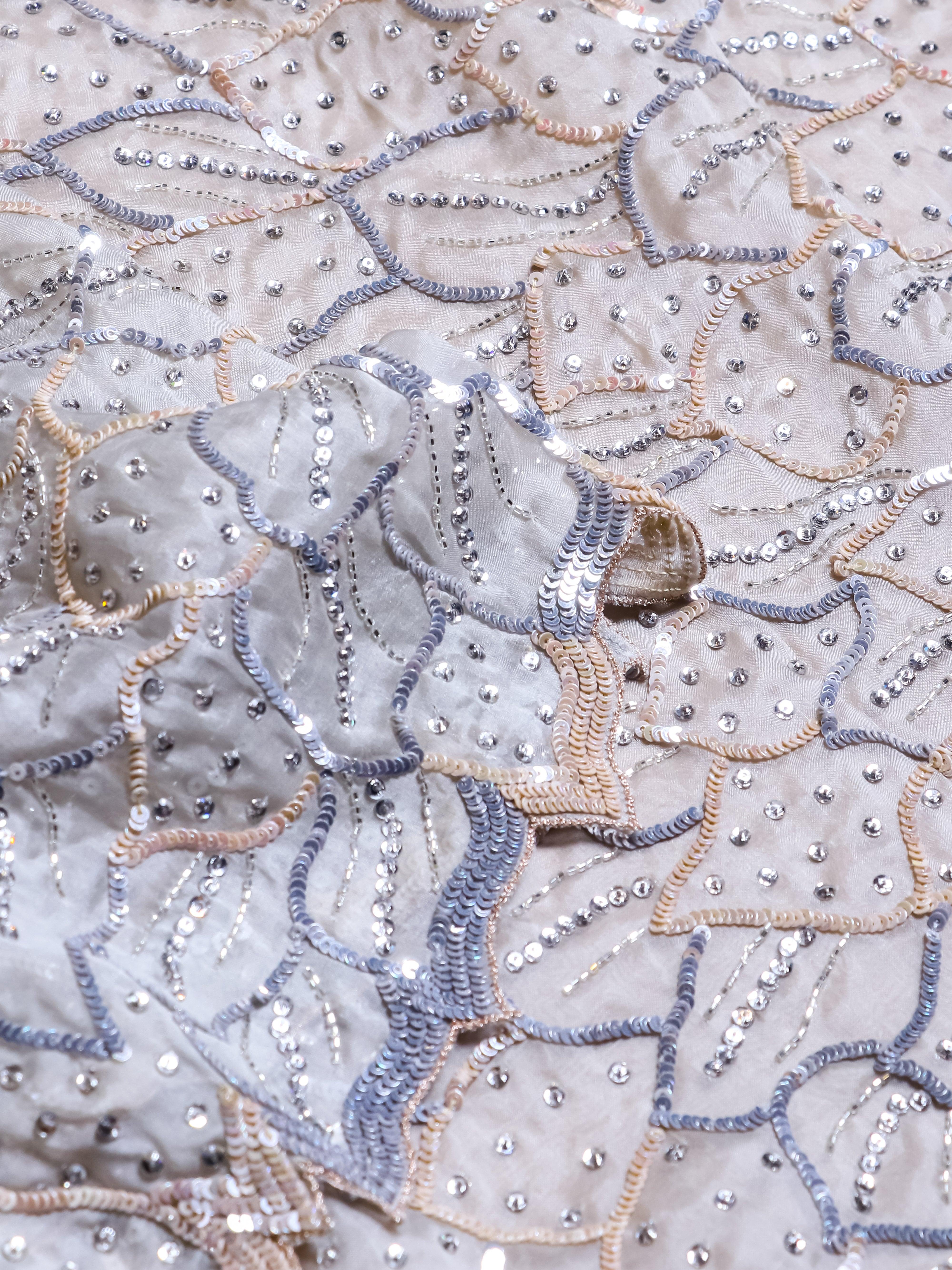 Designer Silver Grey Organza Silk Saree - Sumangal Ekam