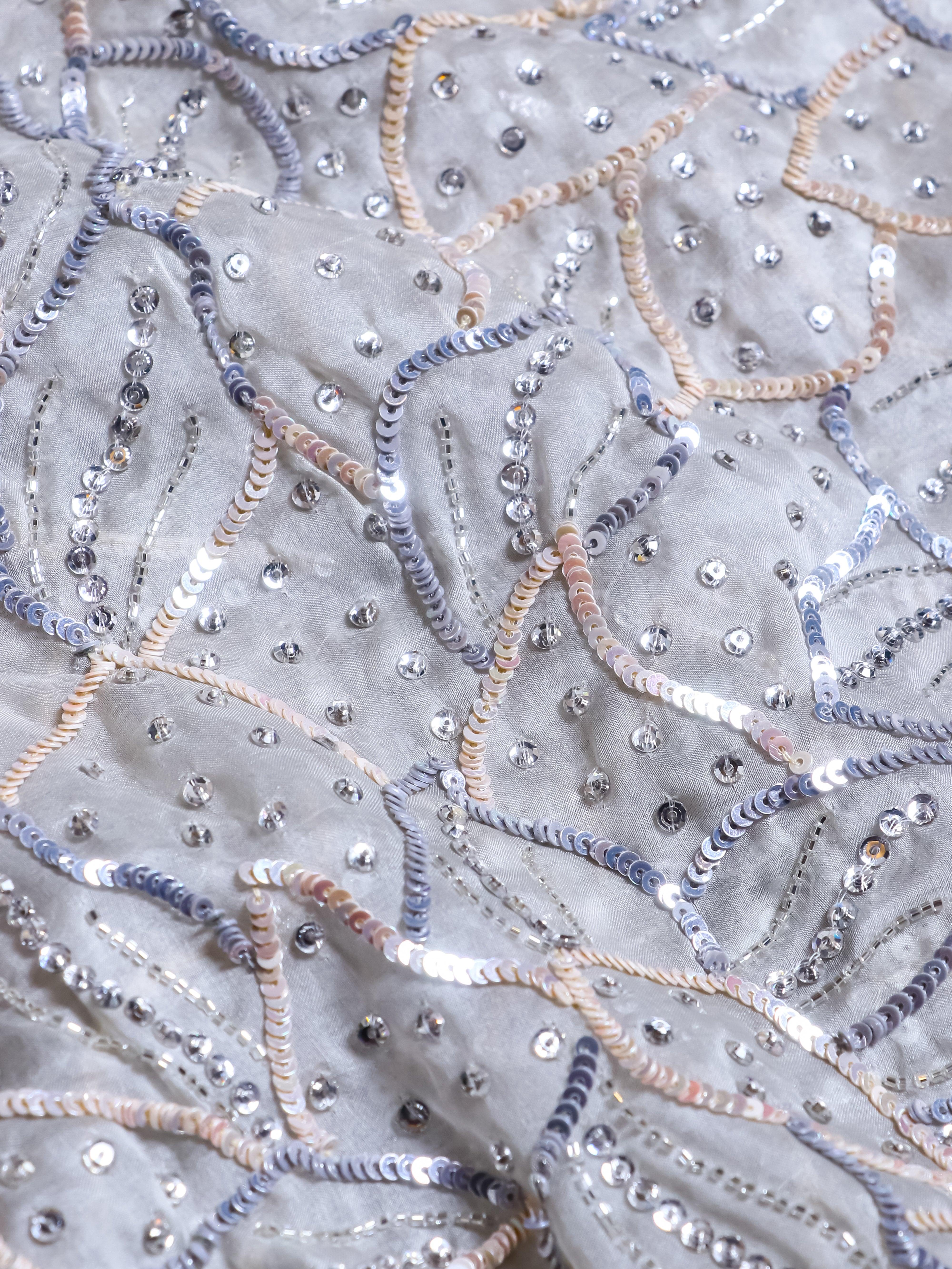 Designer Silver Grey Organza Silk Saree - Sumangal Ekam