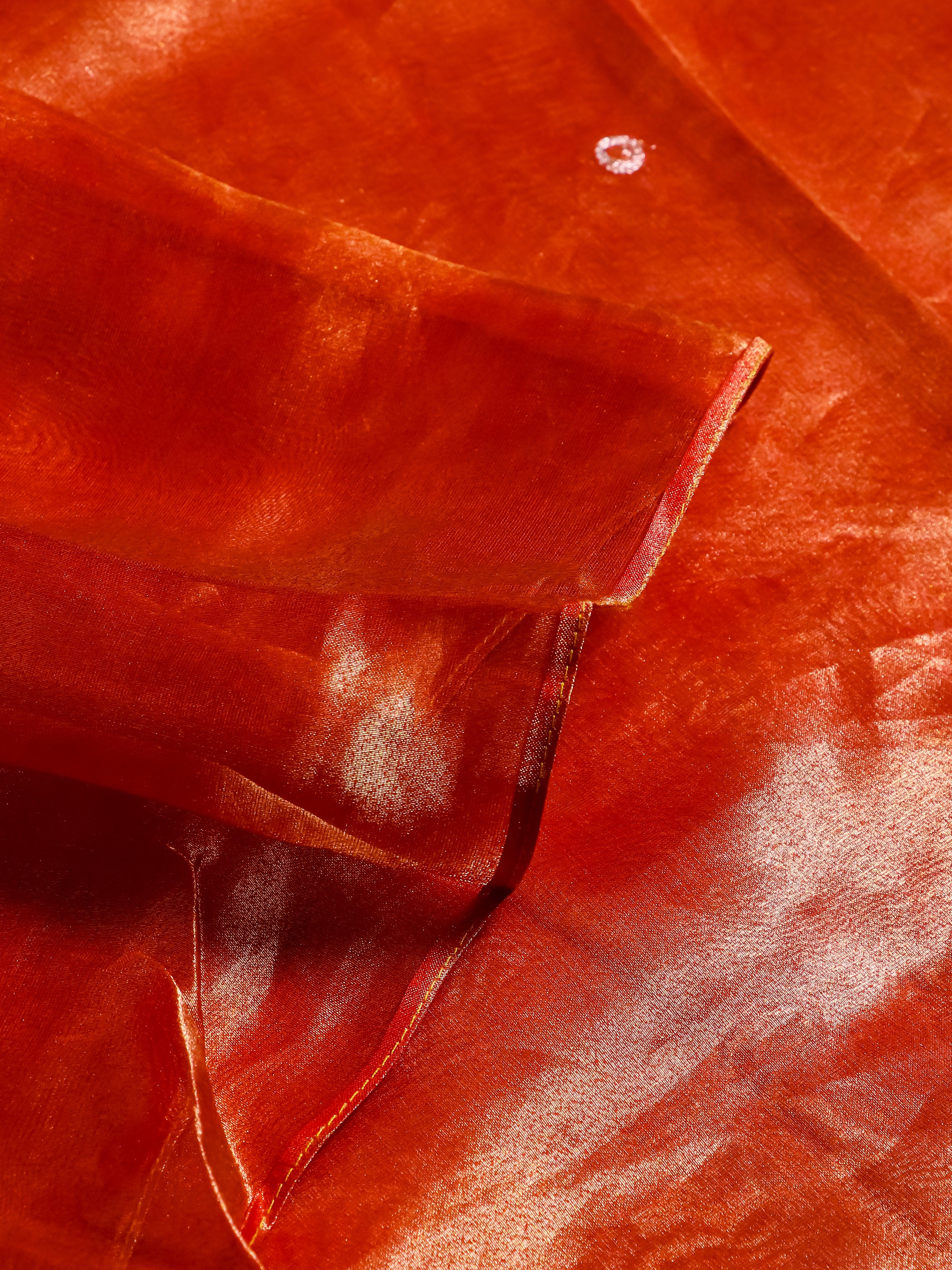 Designer Light Orange Tissue Silk Saree - Sumangal Ekam