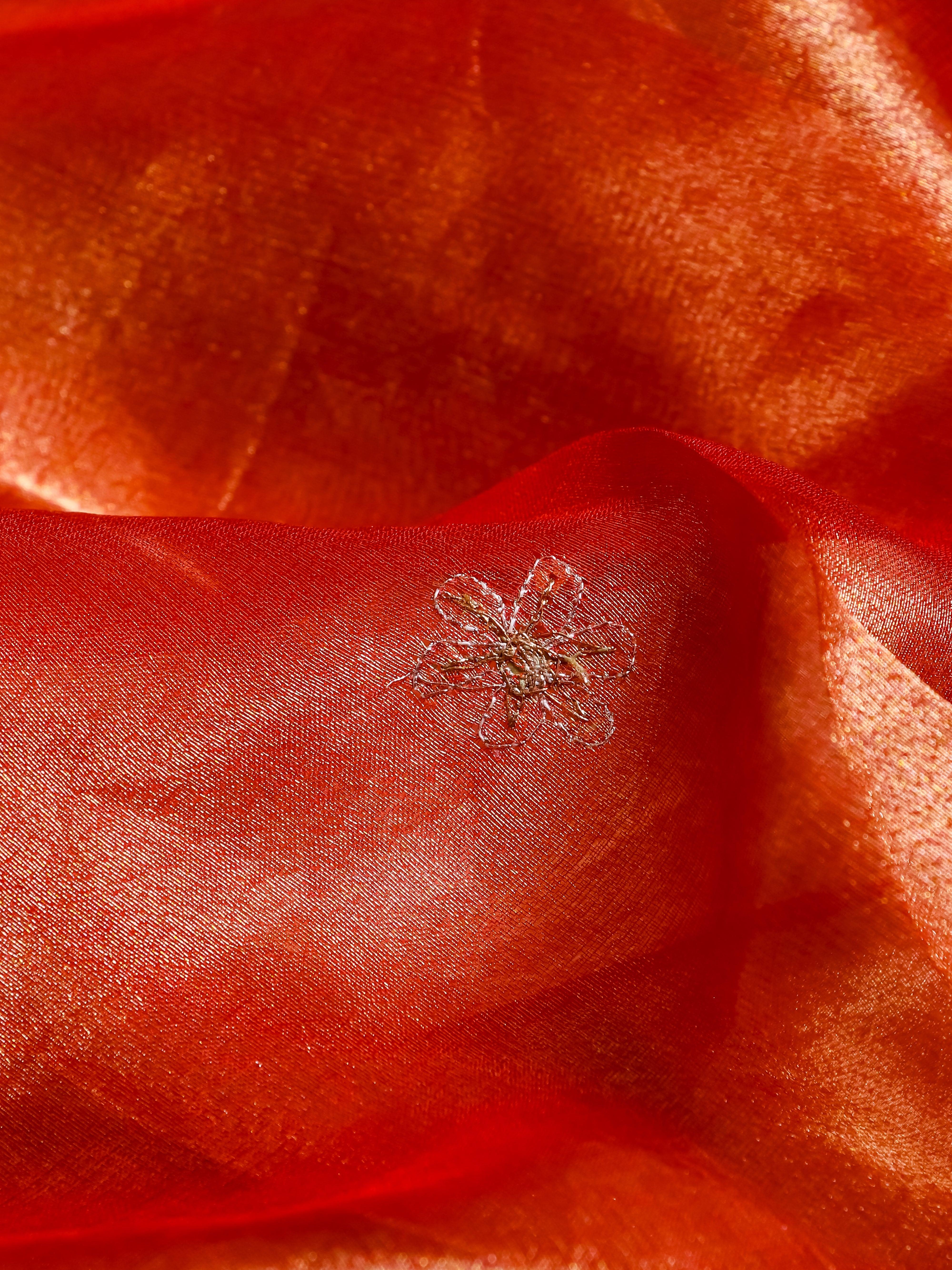 Designer Light Orange Tissue Silk Saree - Sumangal Ekam