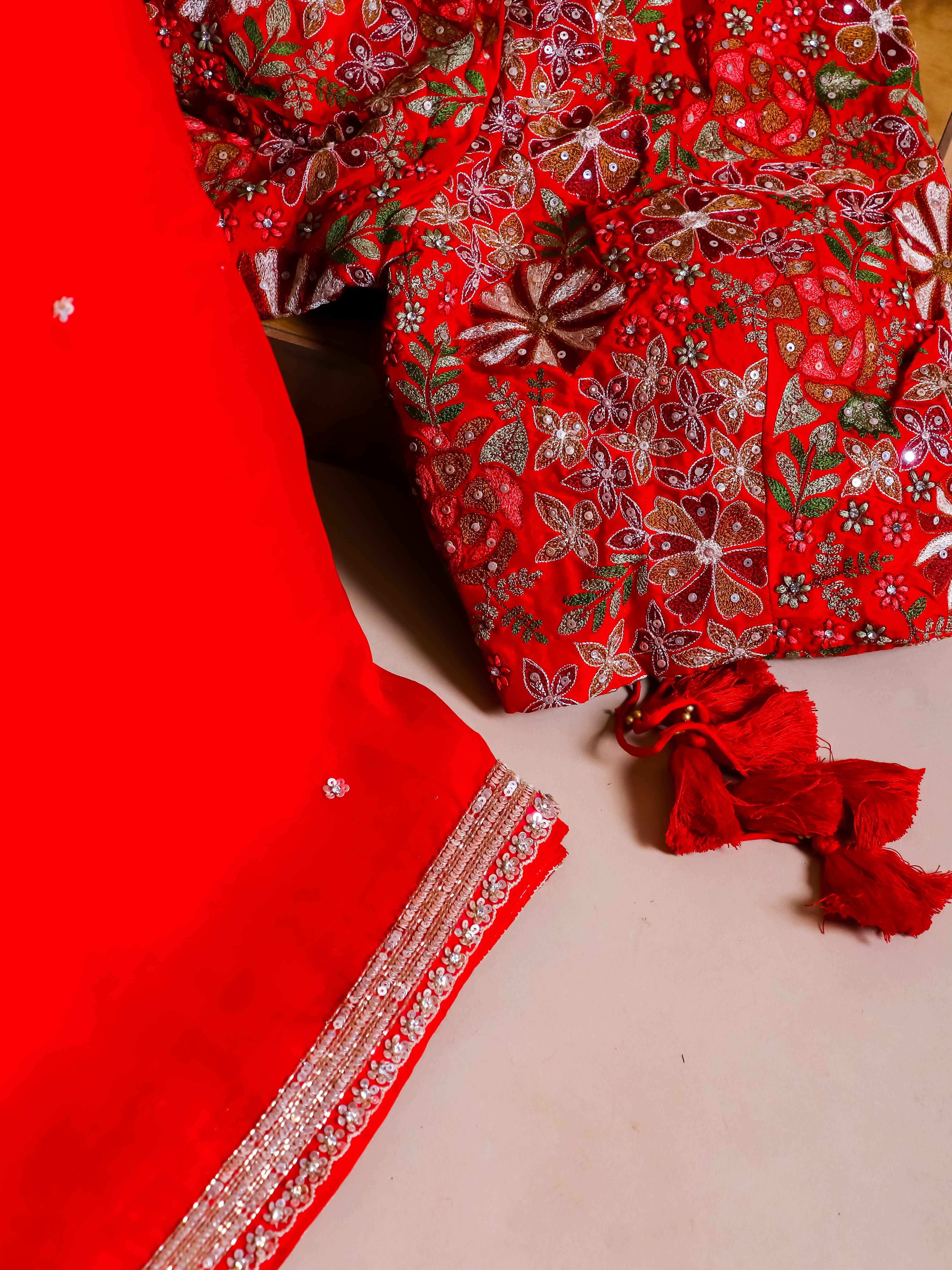 Designer Red Organza Silk Saree - Sumangal Ekam