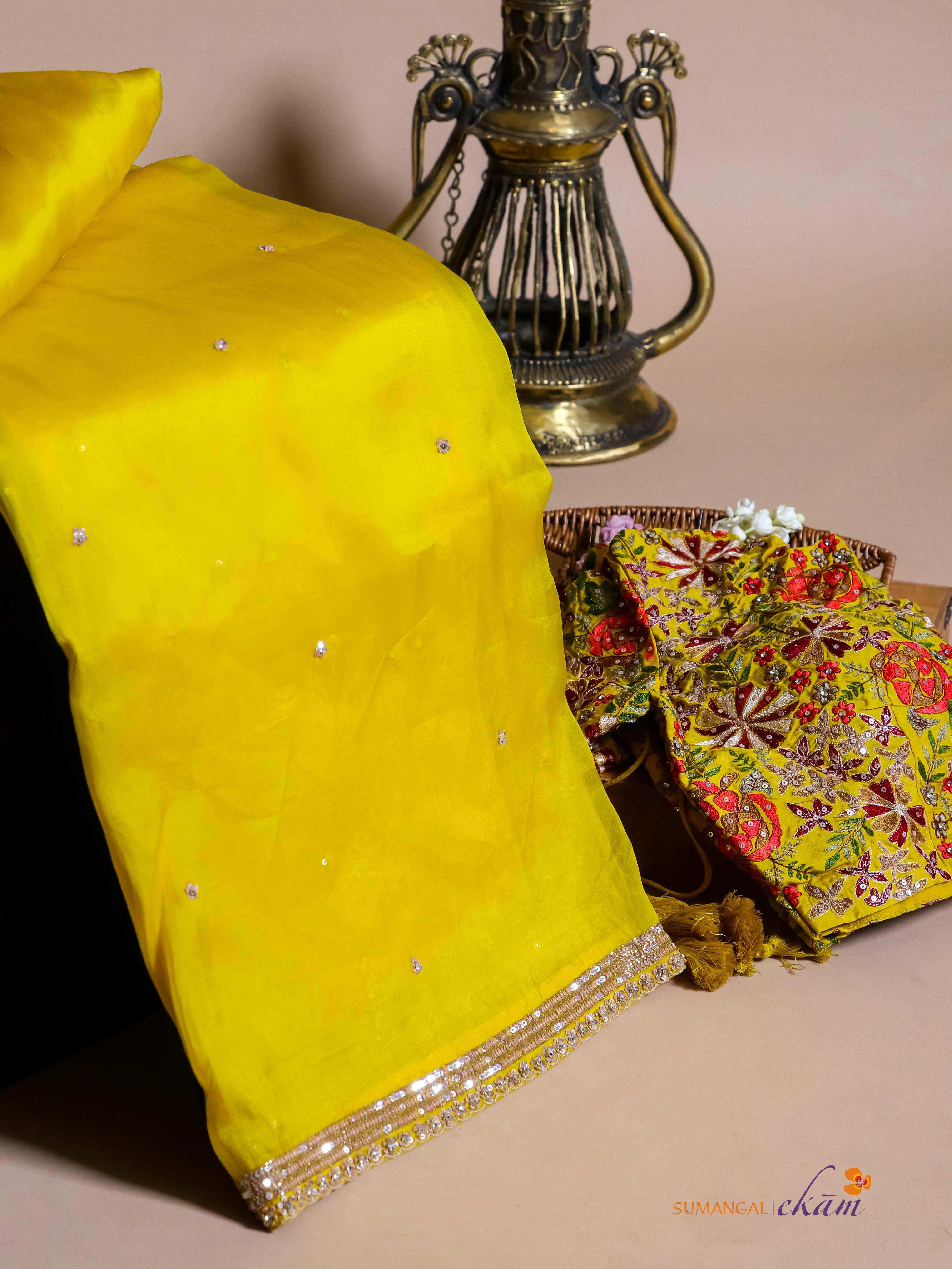 Designer Yellow Organza Silk Saree - Sumangal Ekam