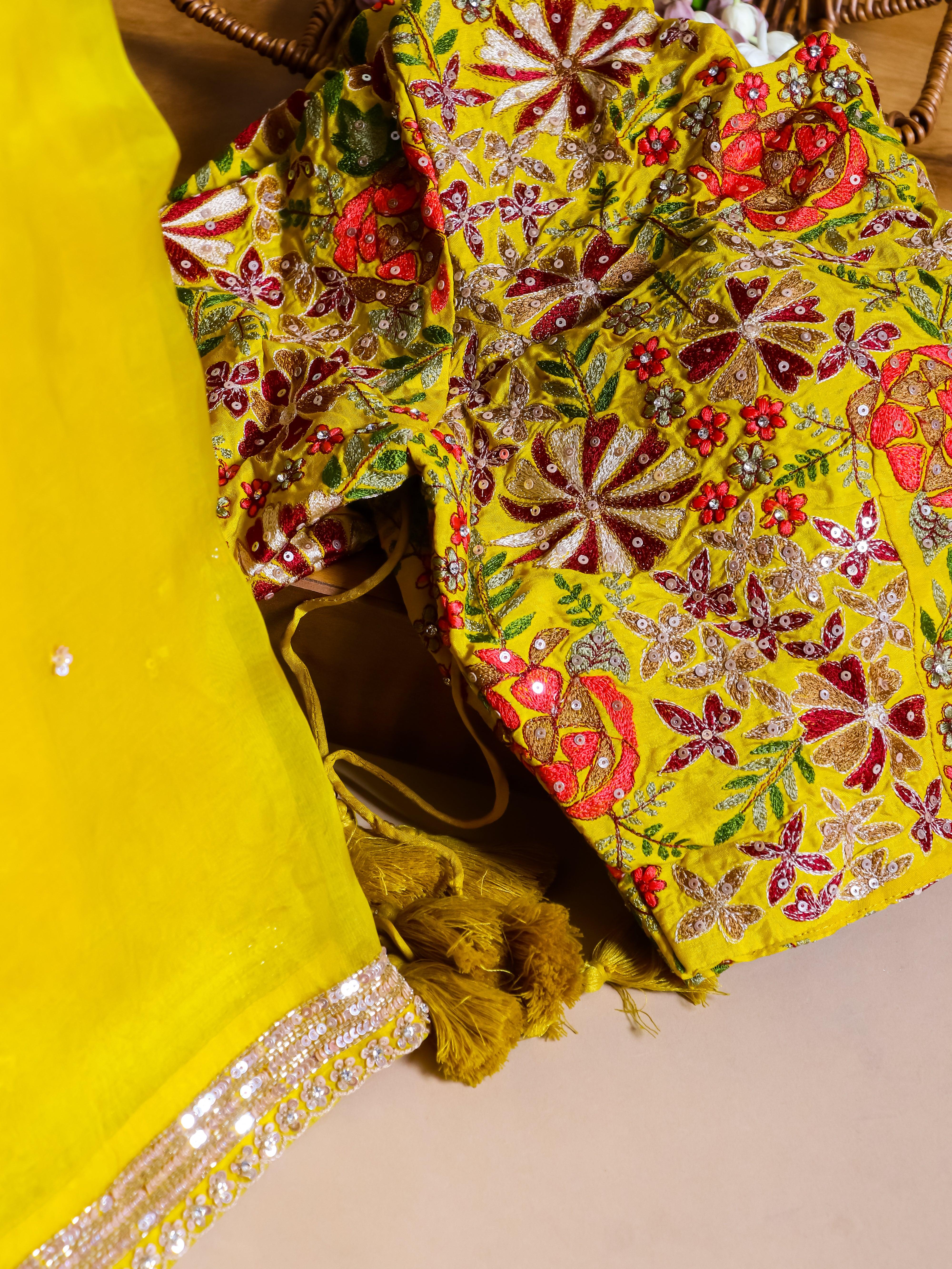 Designer Yellow Organza Silk Saree - Sumangal Ekam