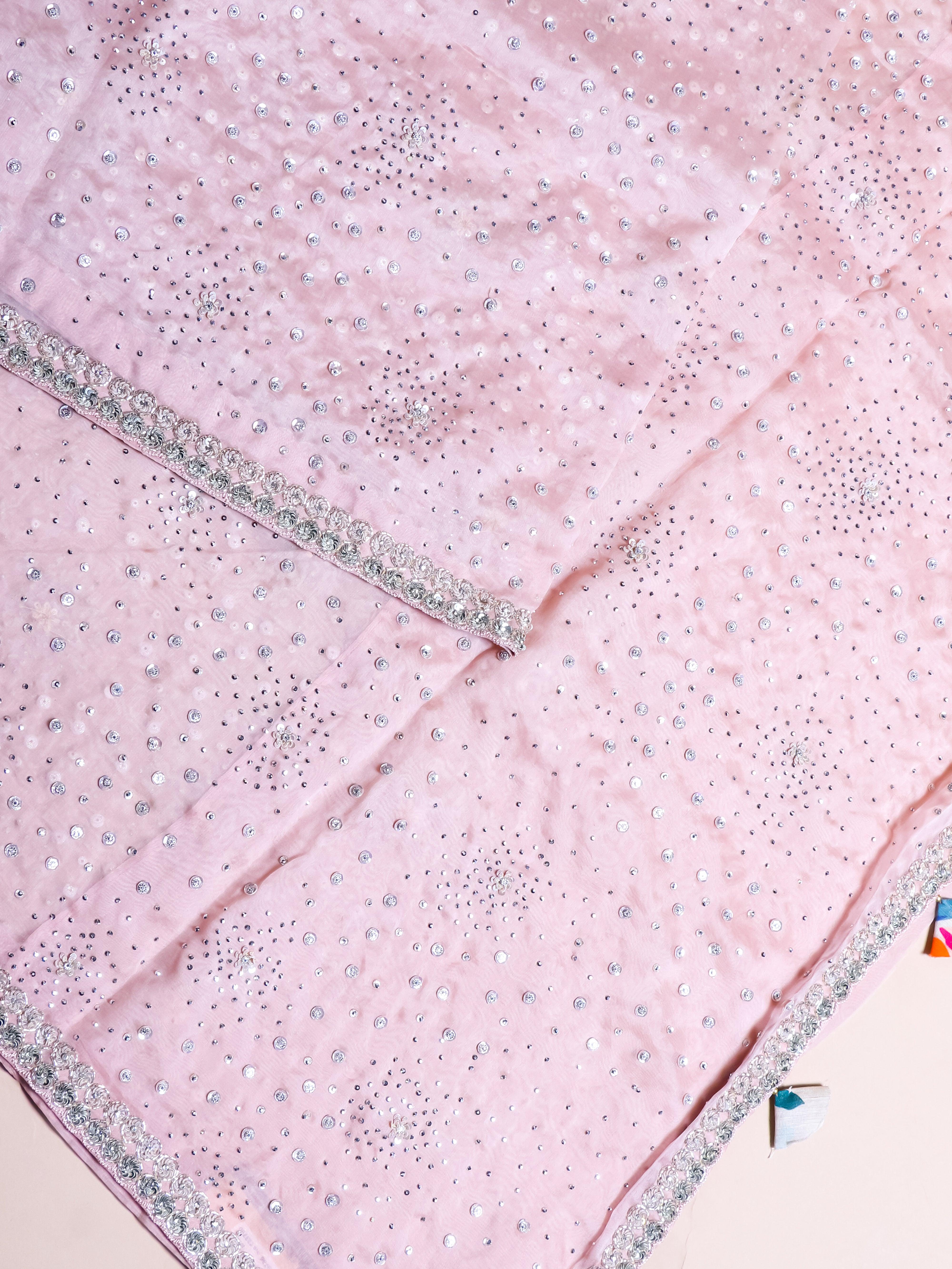 Designer Light Pink Organza Silk Saree - Sumangal Ekam