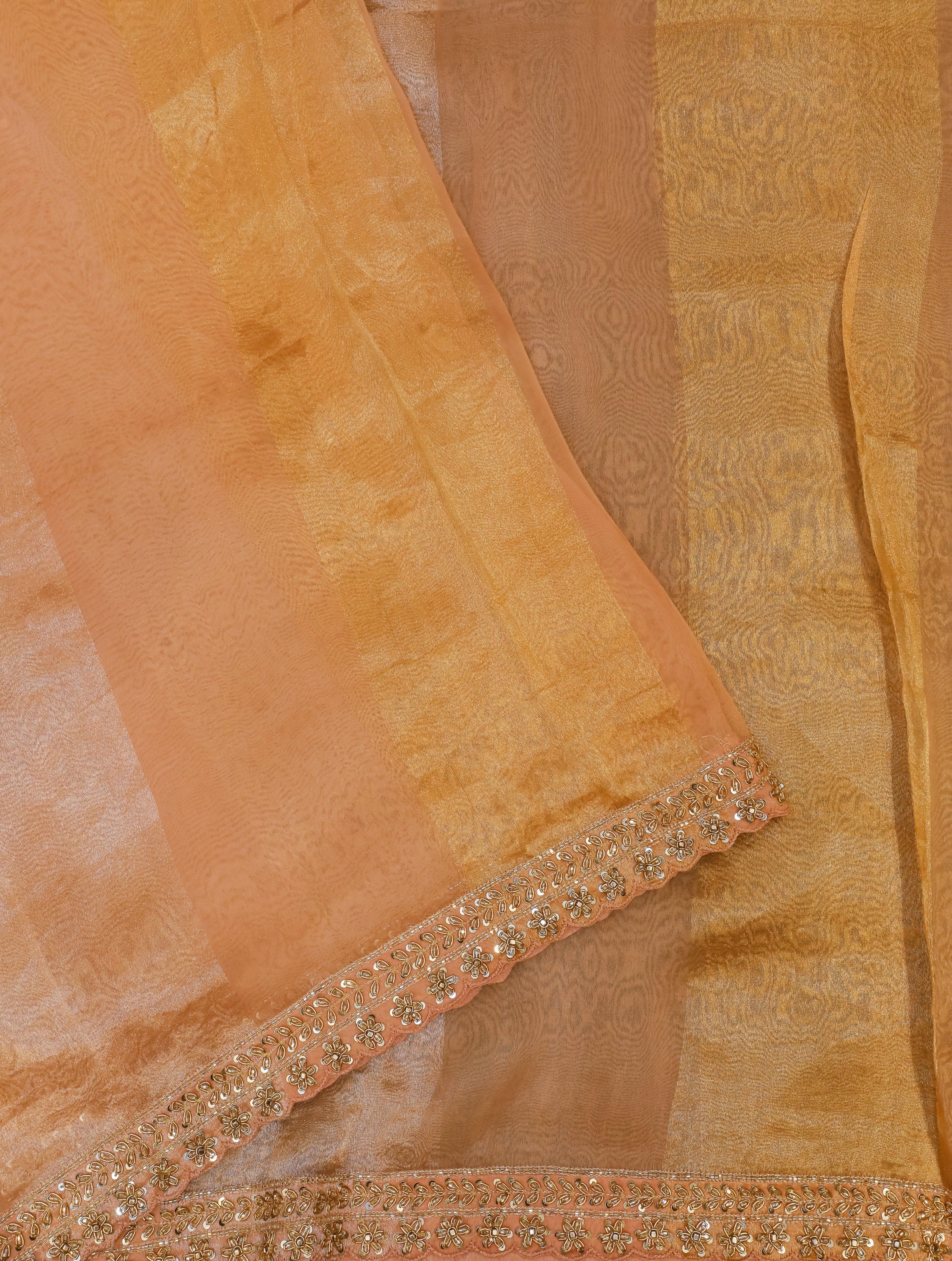 Designer Peach Tissue Silk Saree