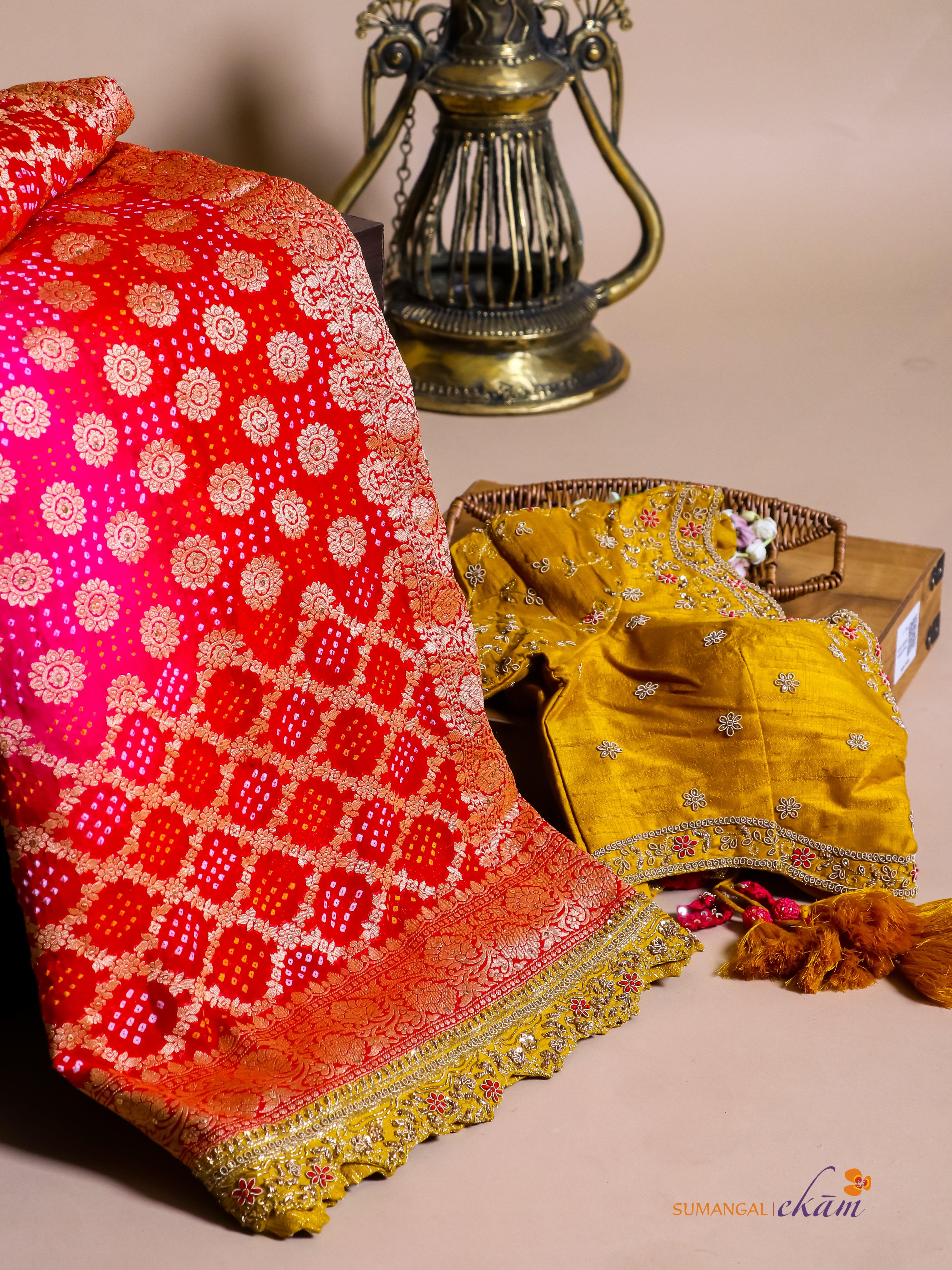 Handwoven Reddish Pink Banarasi Khaddi Silk Saree - Sumangal Ekam