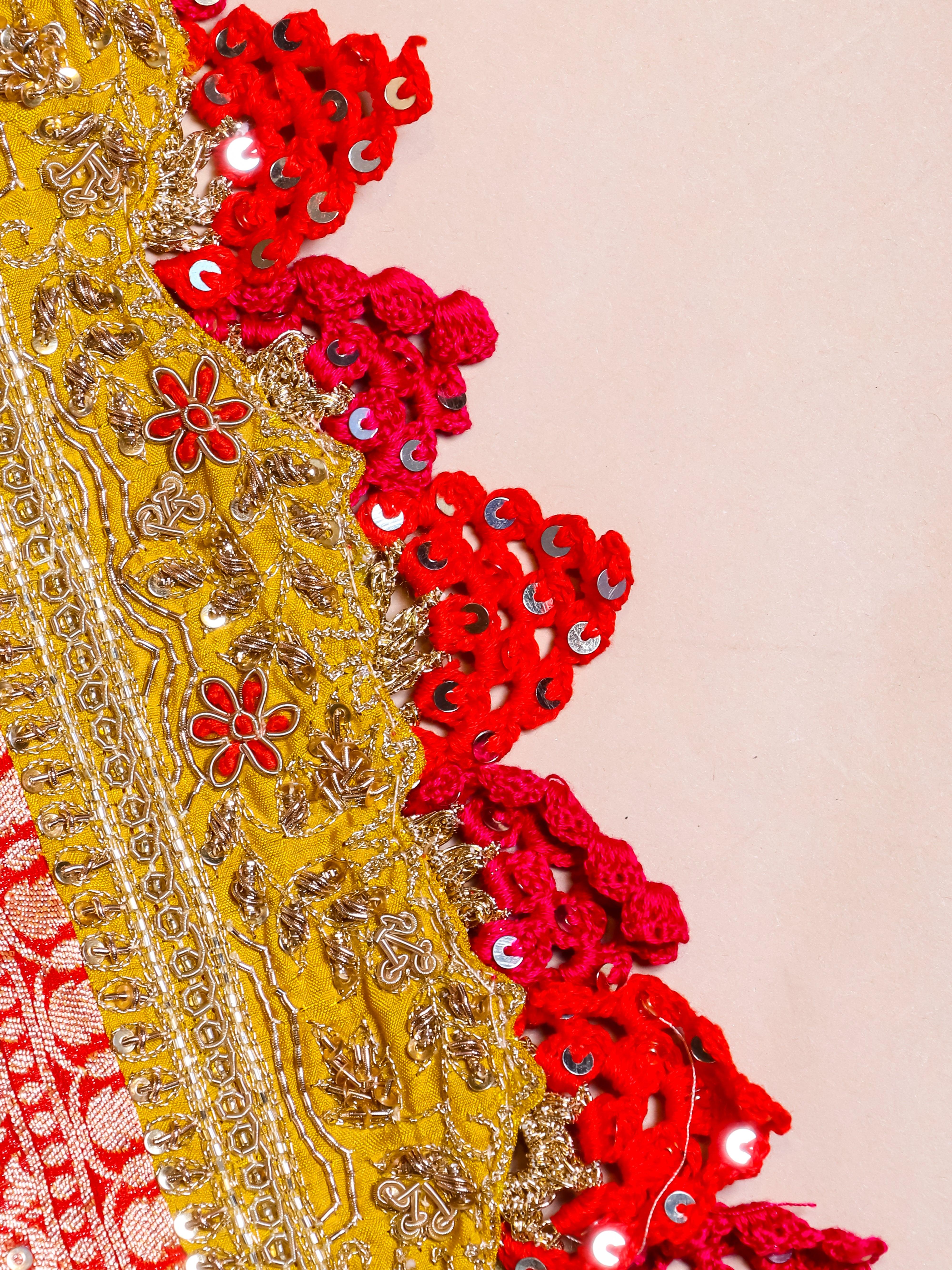 Handwoven Reddish Pink Banarasi Khaddi Silk Saree - Sumangal Ekam