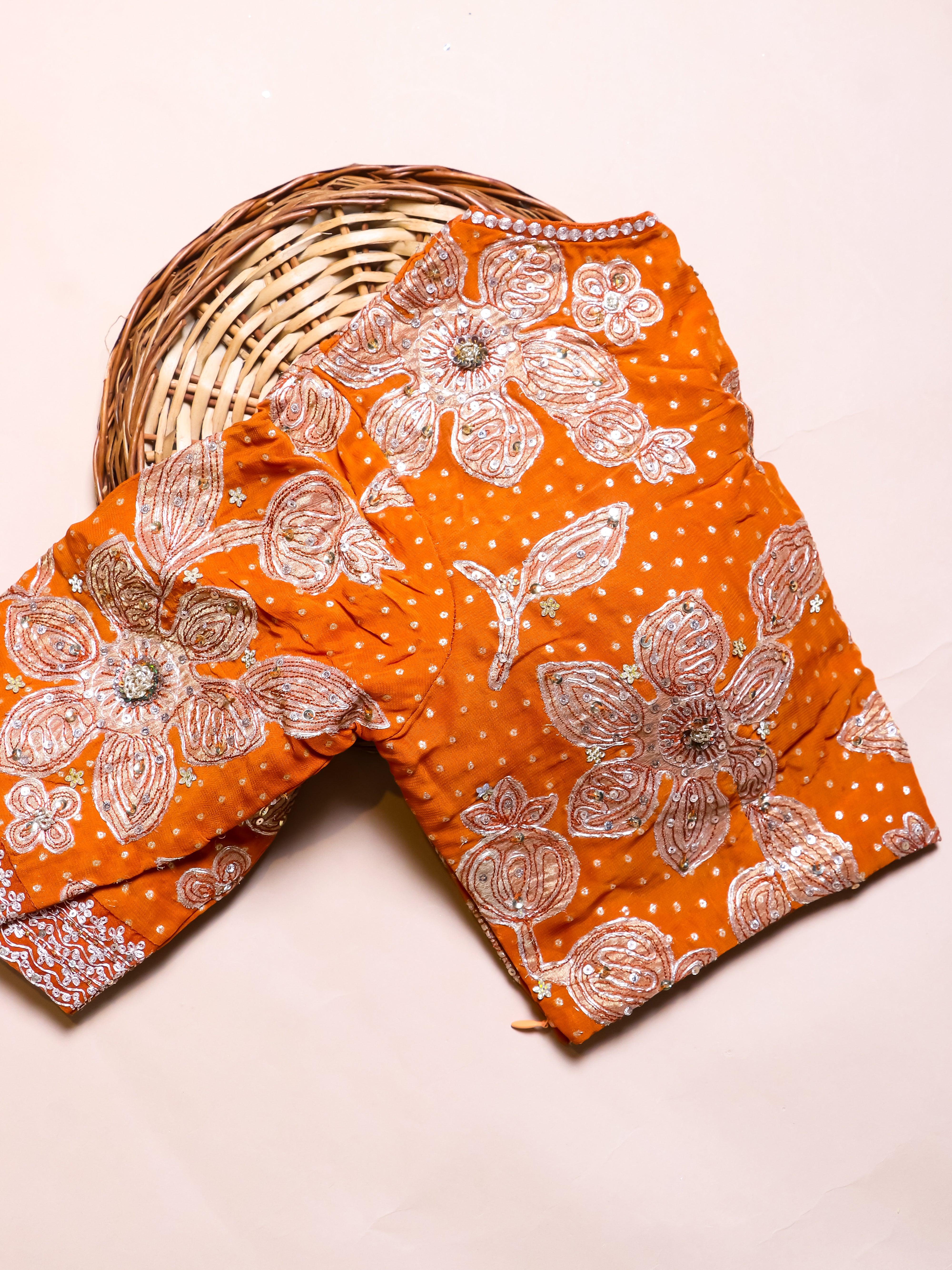 Designer Orange Kora Silk Saree - Sumangal Ekam