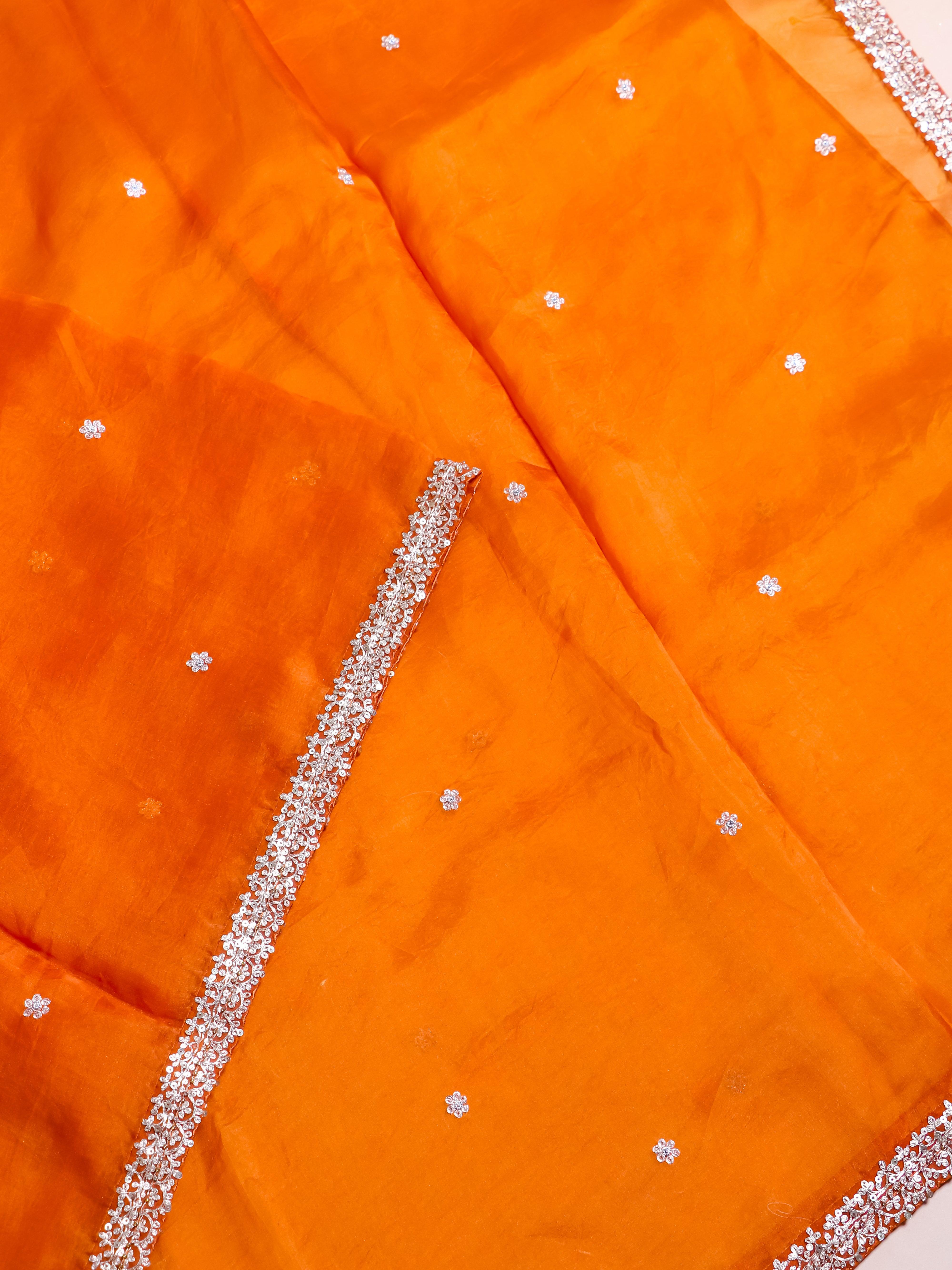 Designer Orange Kora Silk Saree - Sumangal Ekam