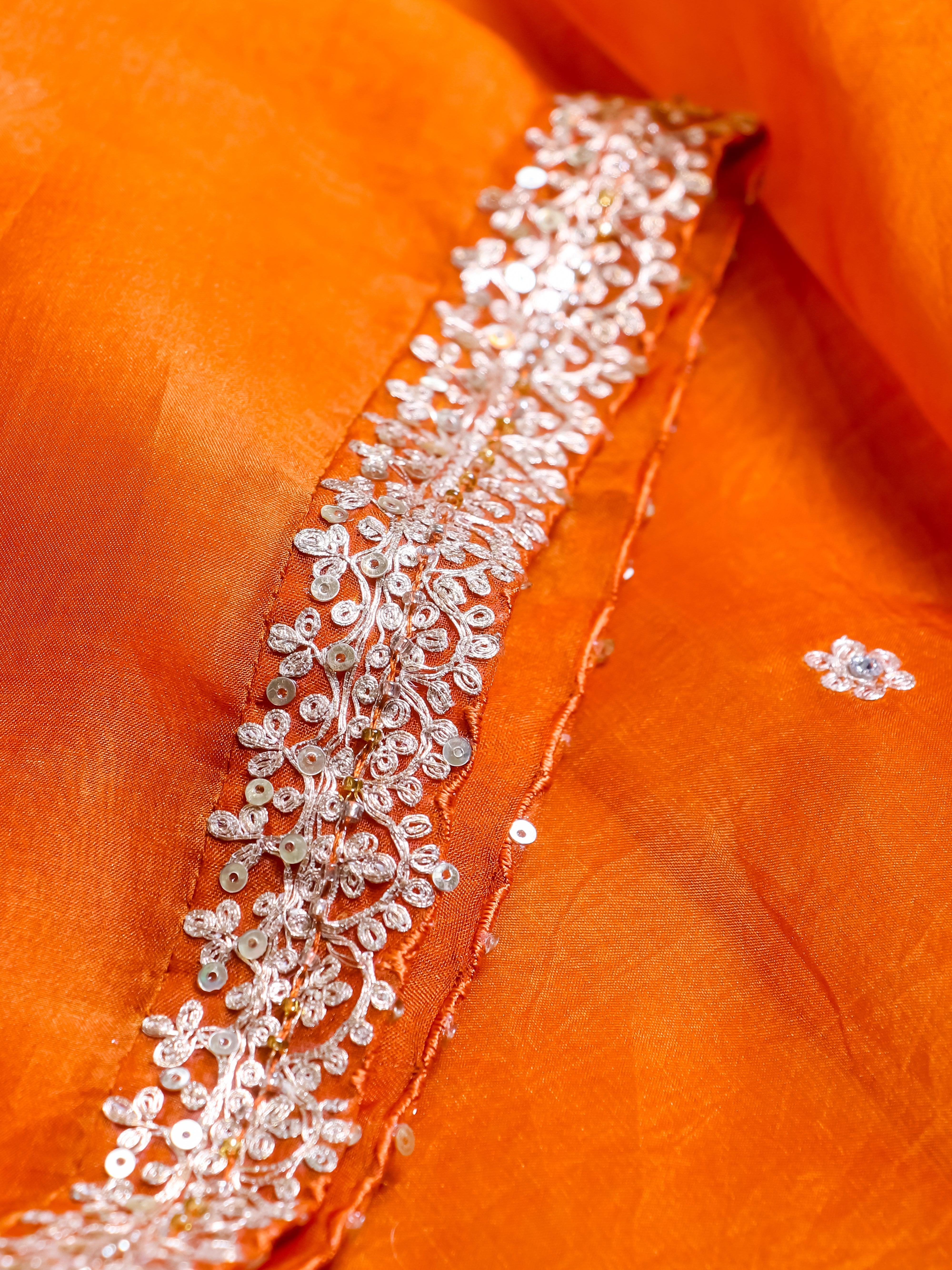 Designer Orange Kora Silk Saree - Sumangal Ekam