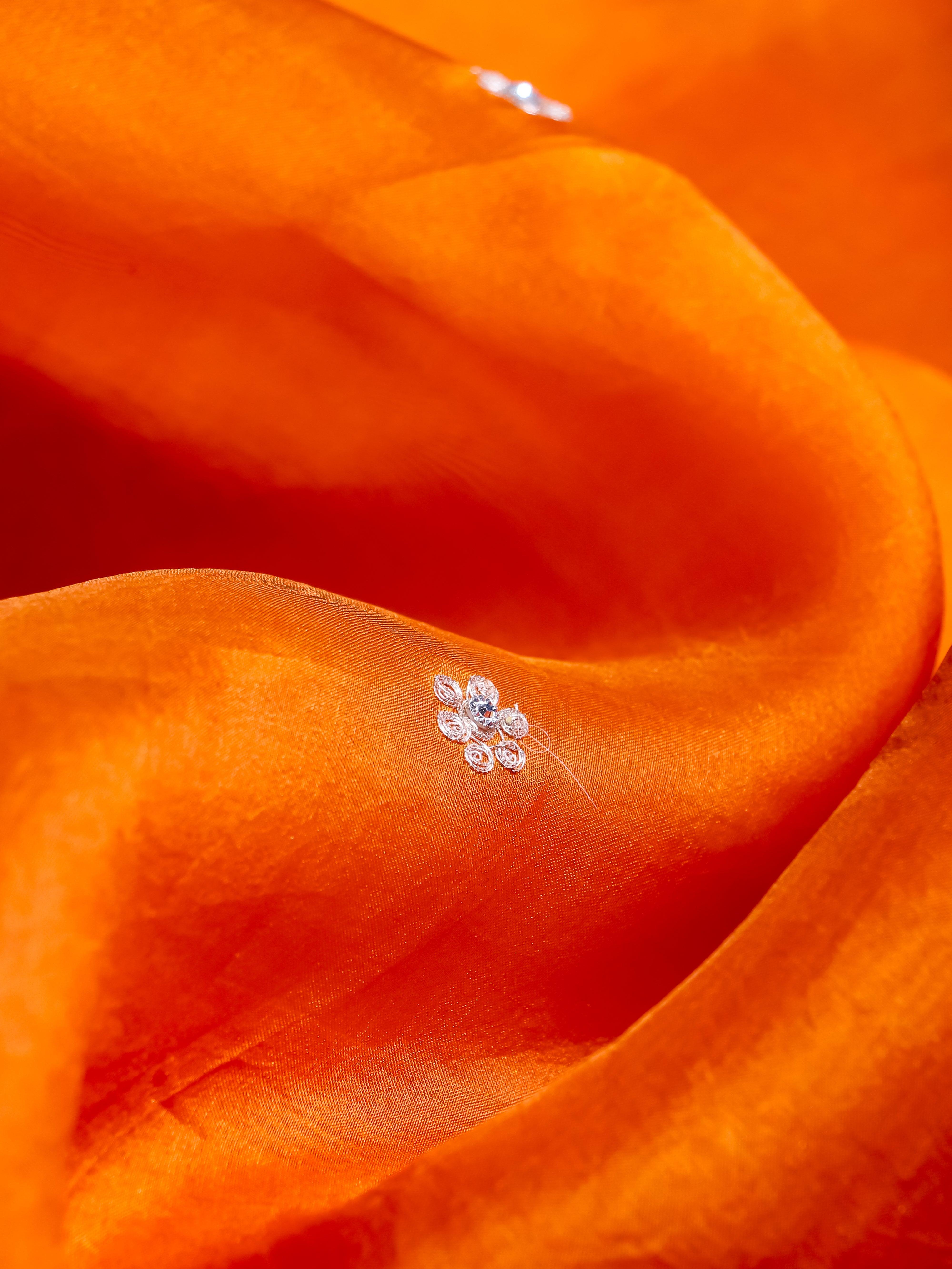 Designer Orange Kora Silk Saree - Sumangal Ekam
