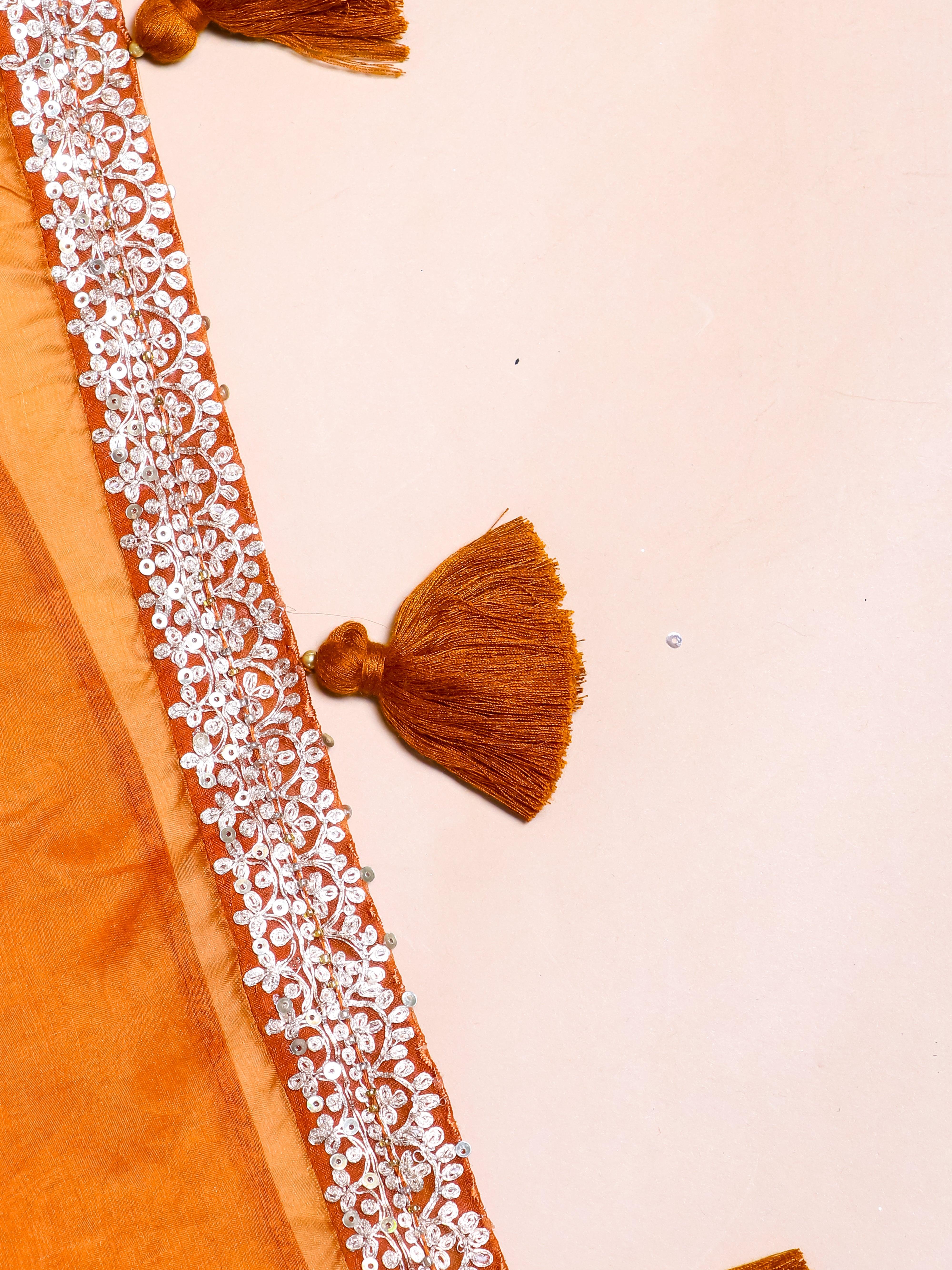 Designer Orange Kora Silk Saree - Sumangal Ekam