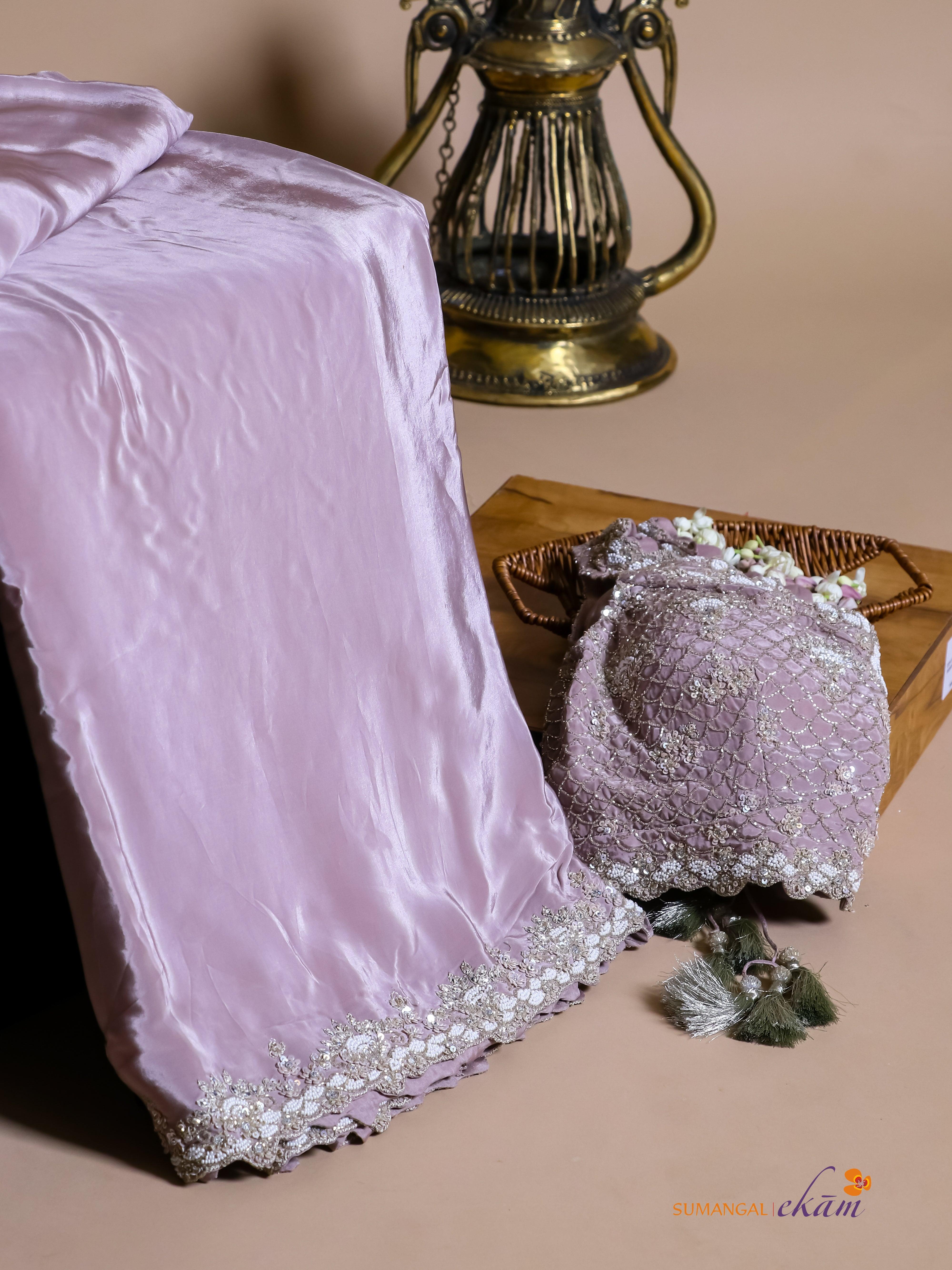 Designer Lavender Crepe Silk Saree - Sumangal Ekam