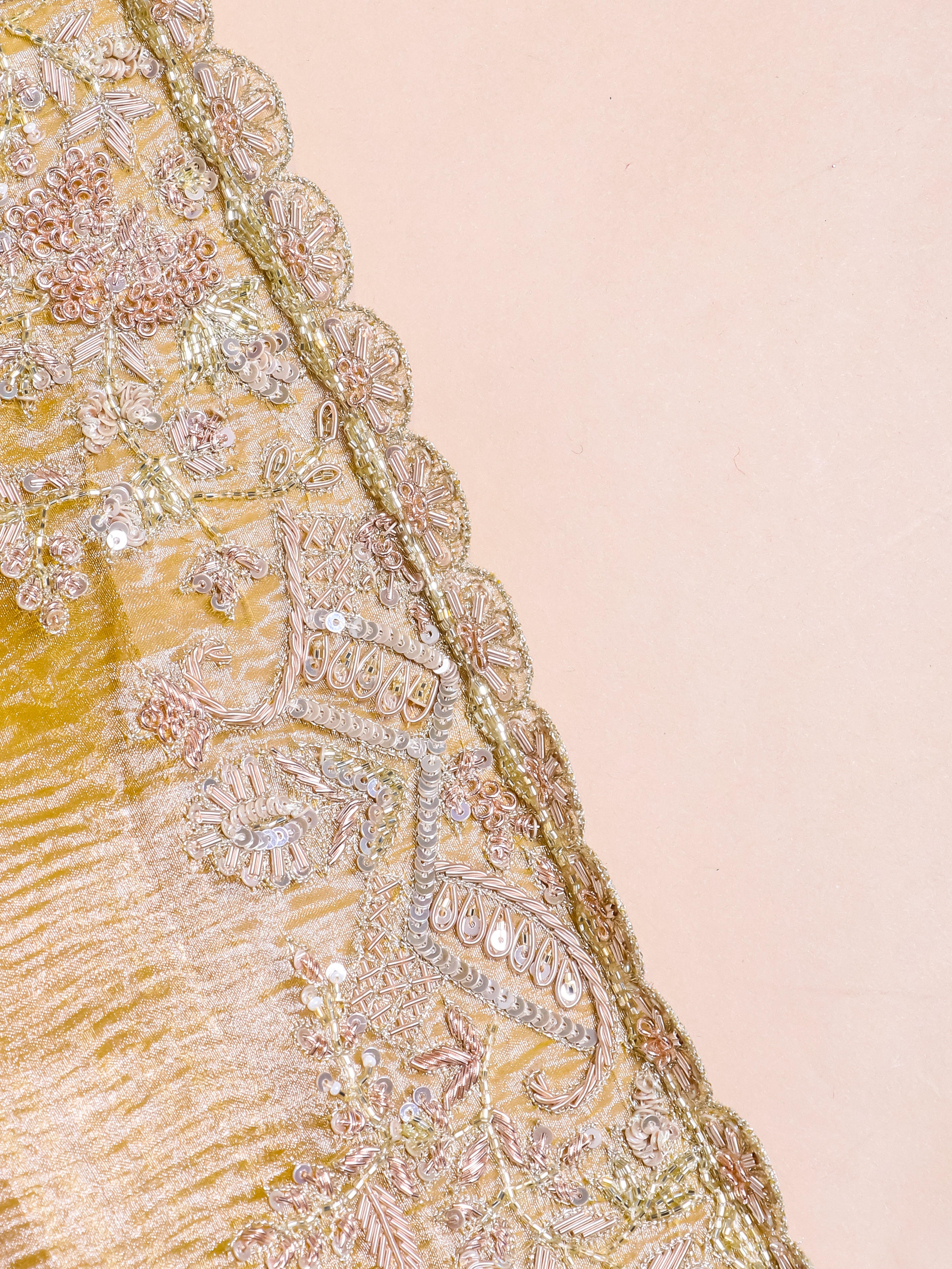Designer Lemon Yellow Crush Tissue Silk Saree - Sumangal Ekam