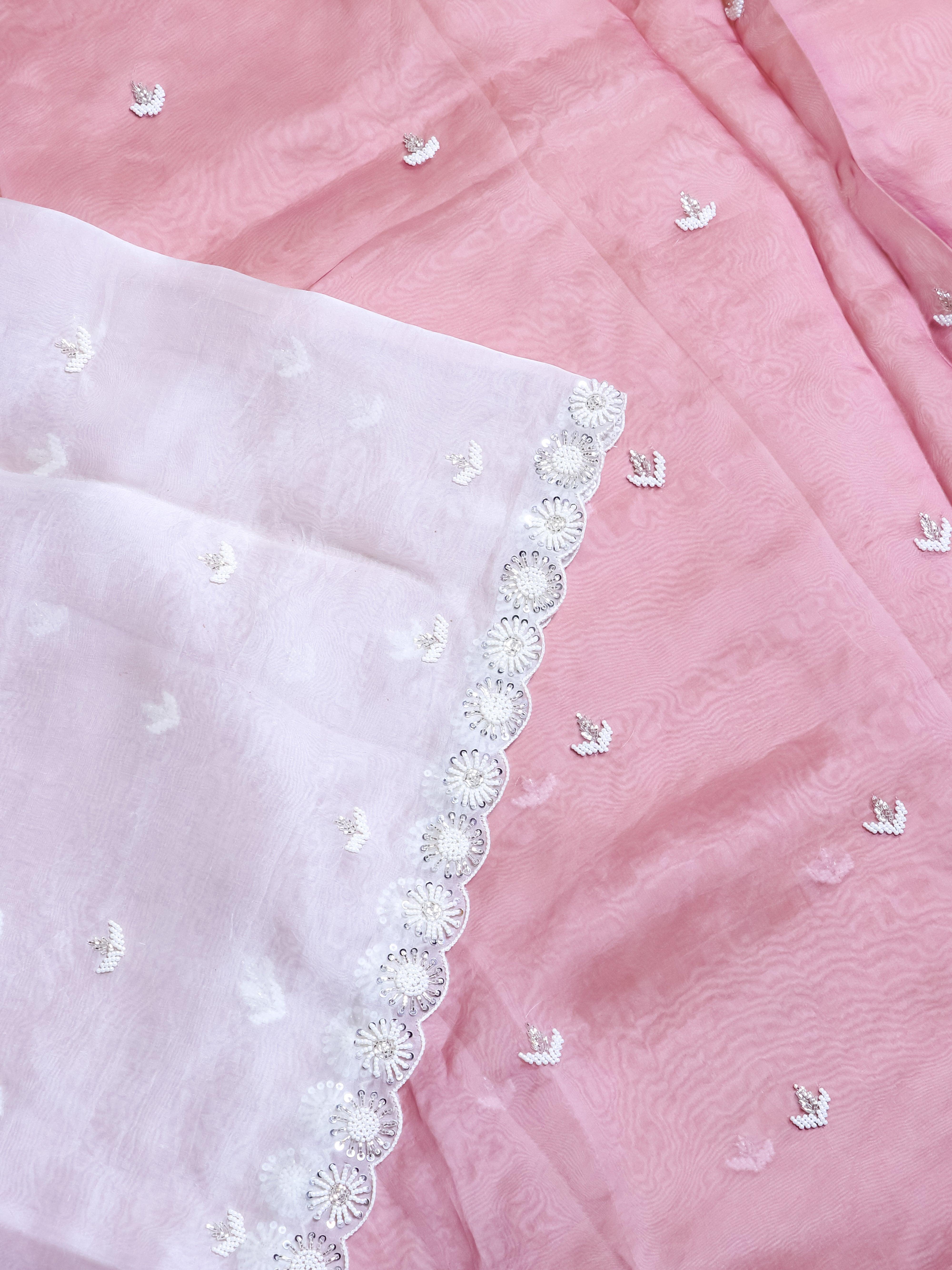 Designer Light Pink Kora Silk Saree - Sumangal Ekam