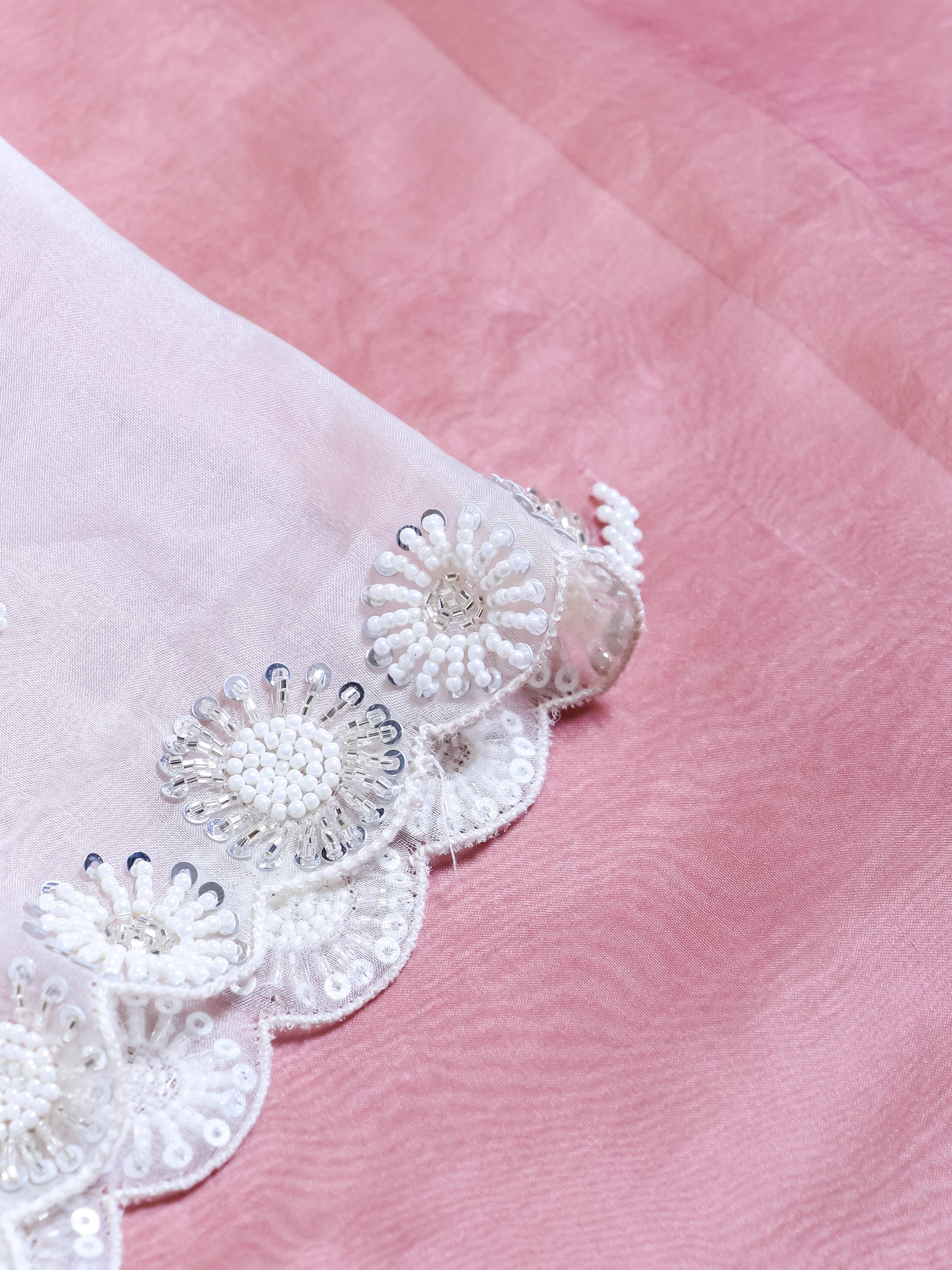 Designer Light Pink Kora Silk Saree - Sumangal Ekam