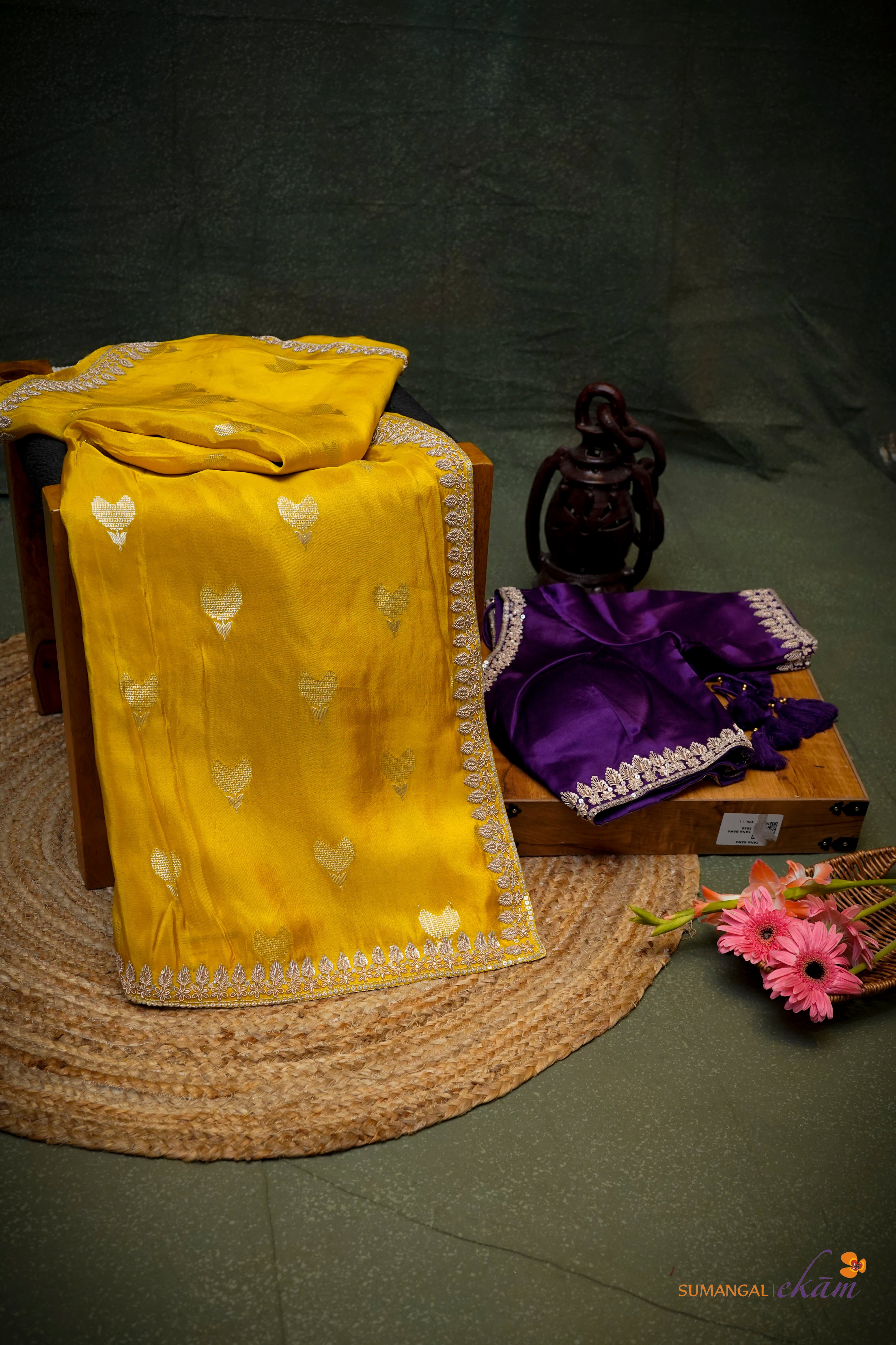 Designer Yellow Crepe Silk Saree