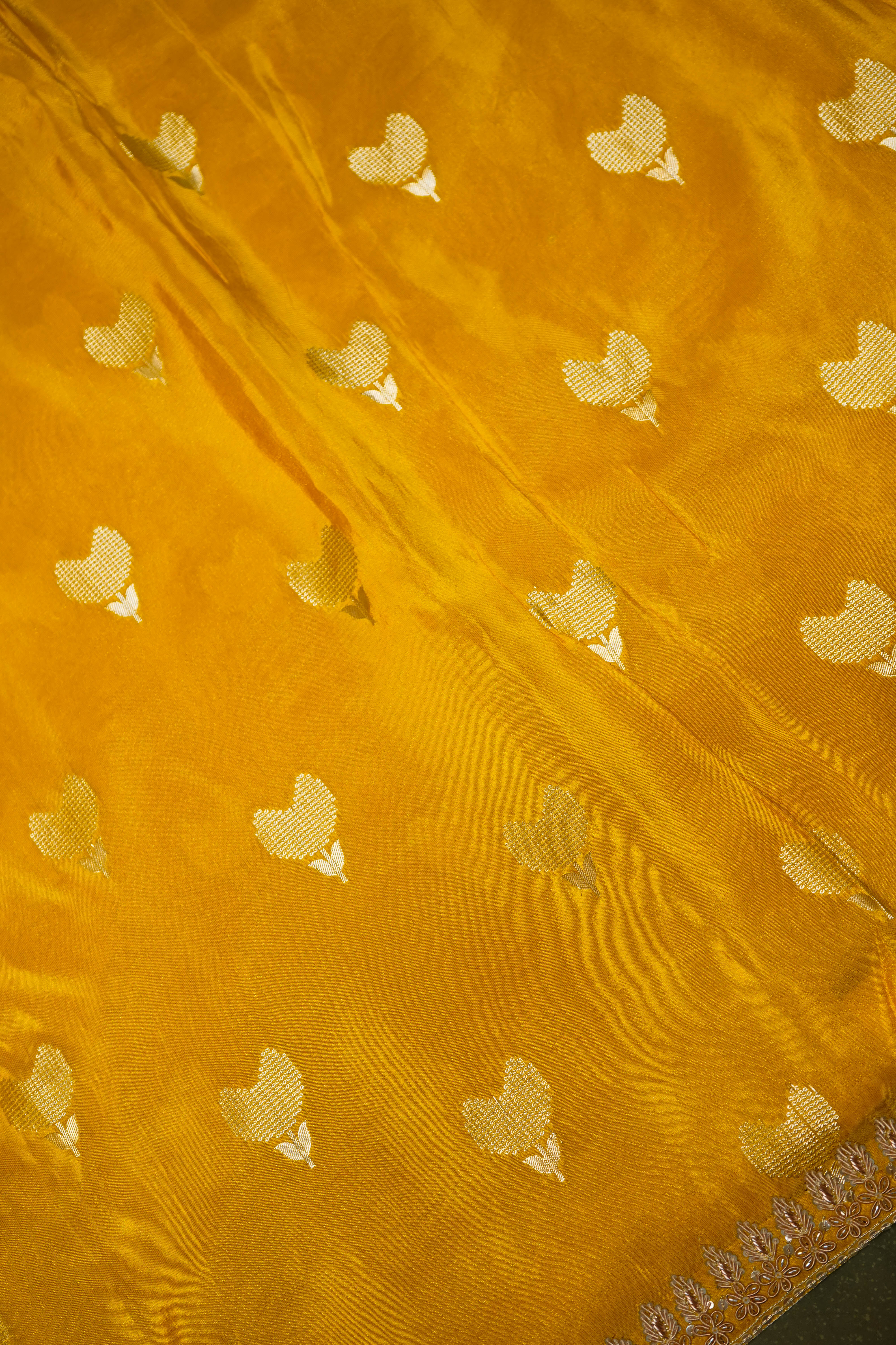 Designer Yellow Crepe Silk Saree