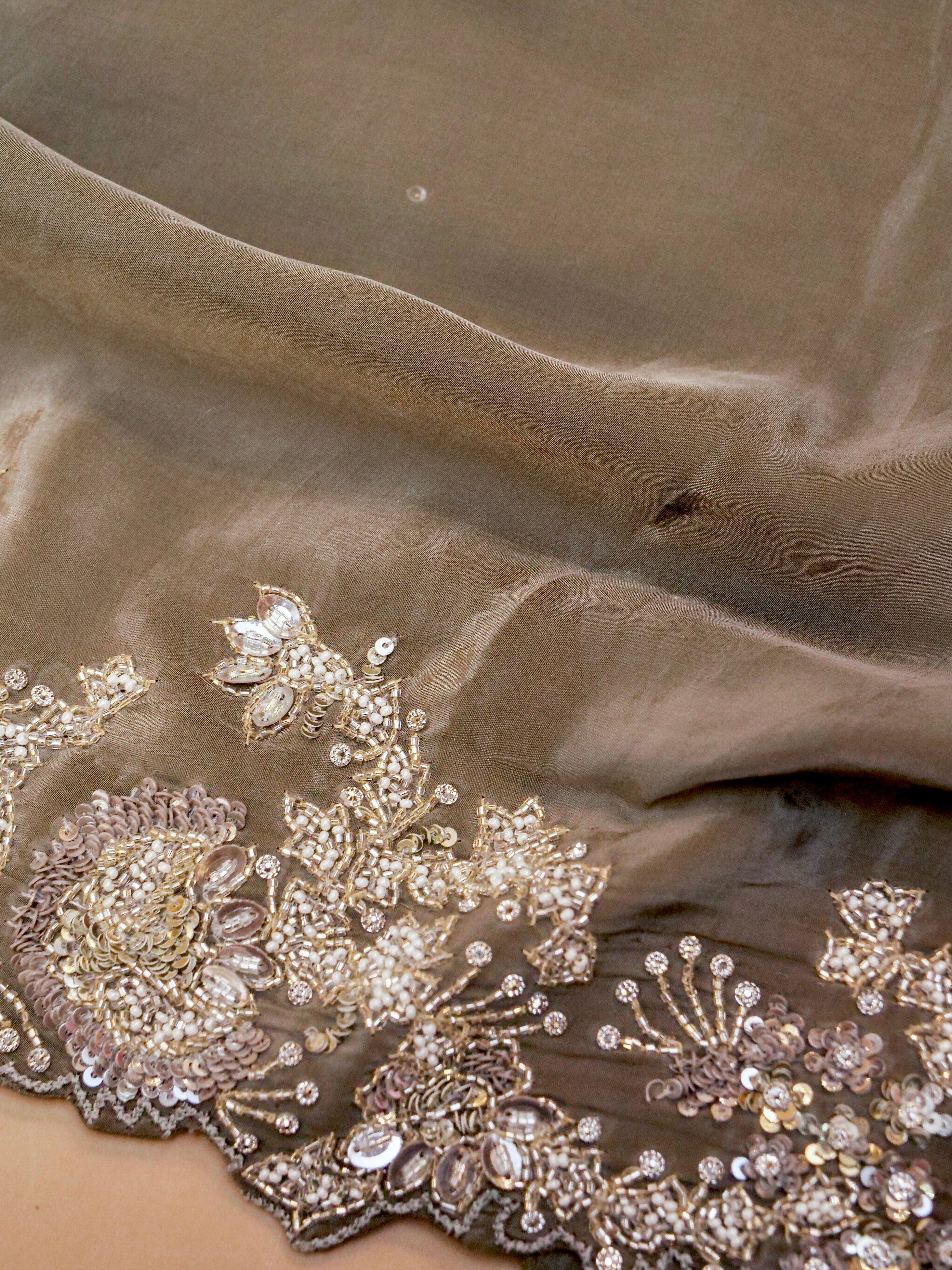 Designer Grey Crepe Silk Saree - Sumangal Ekam