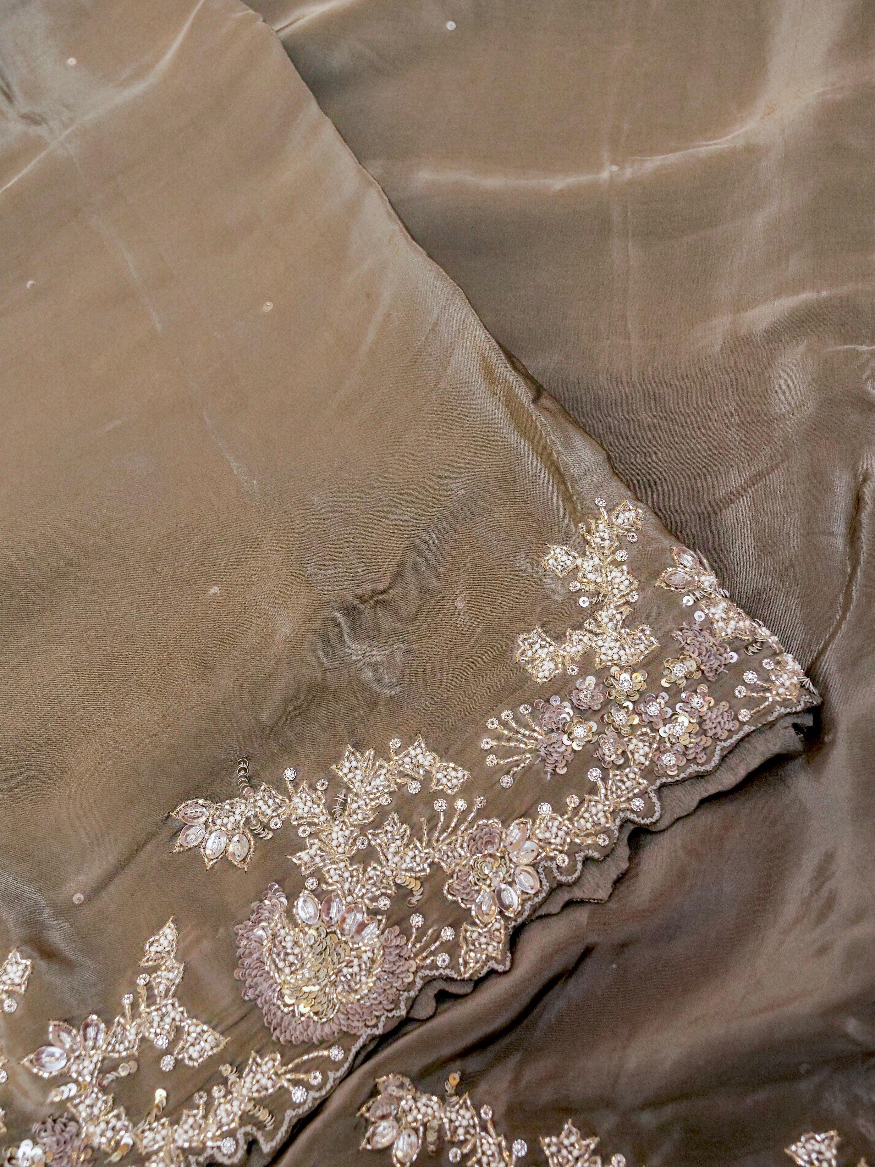 Designer Grey Crepe Silk Saree - Sumangal Ekam