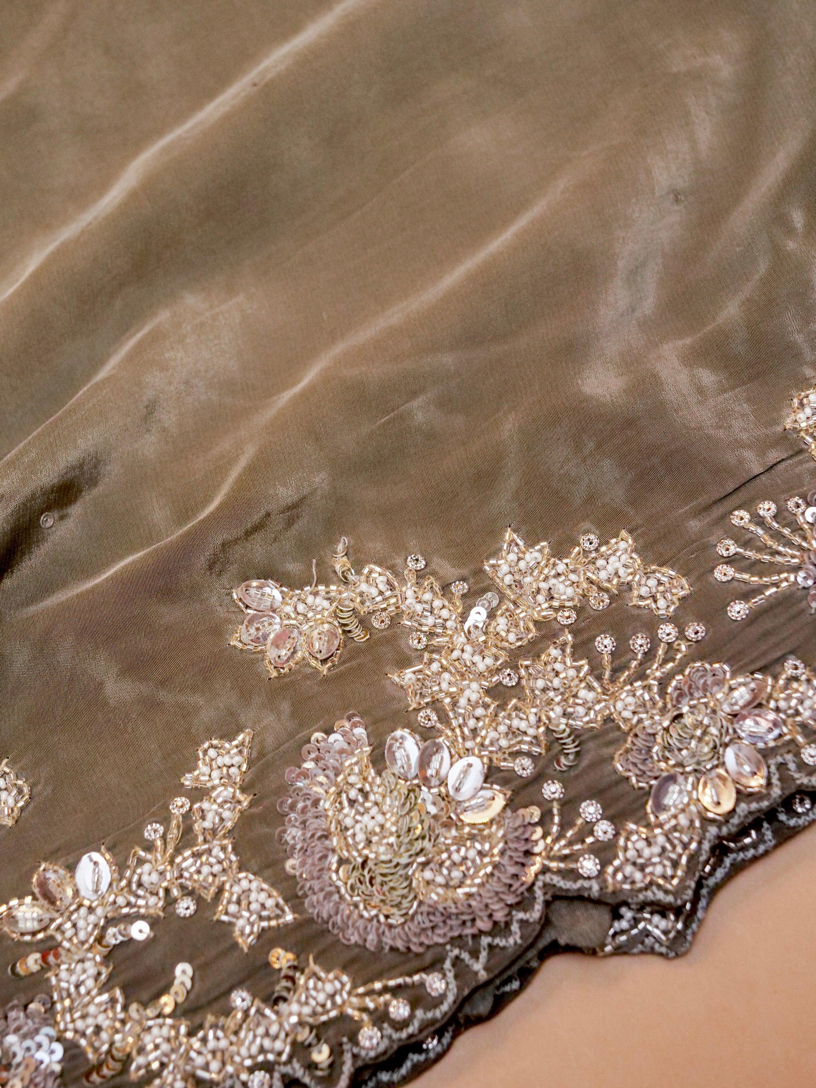 Designer Grey Crepe Silk Saree - Sumangal Ekam