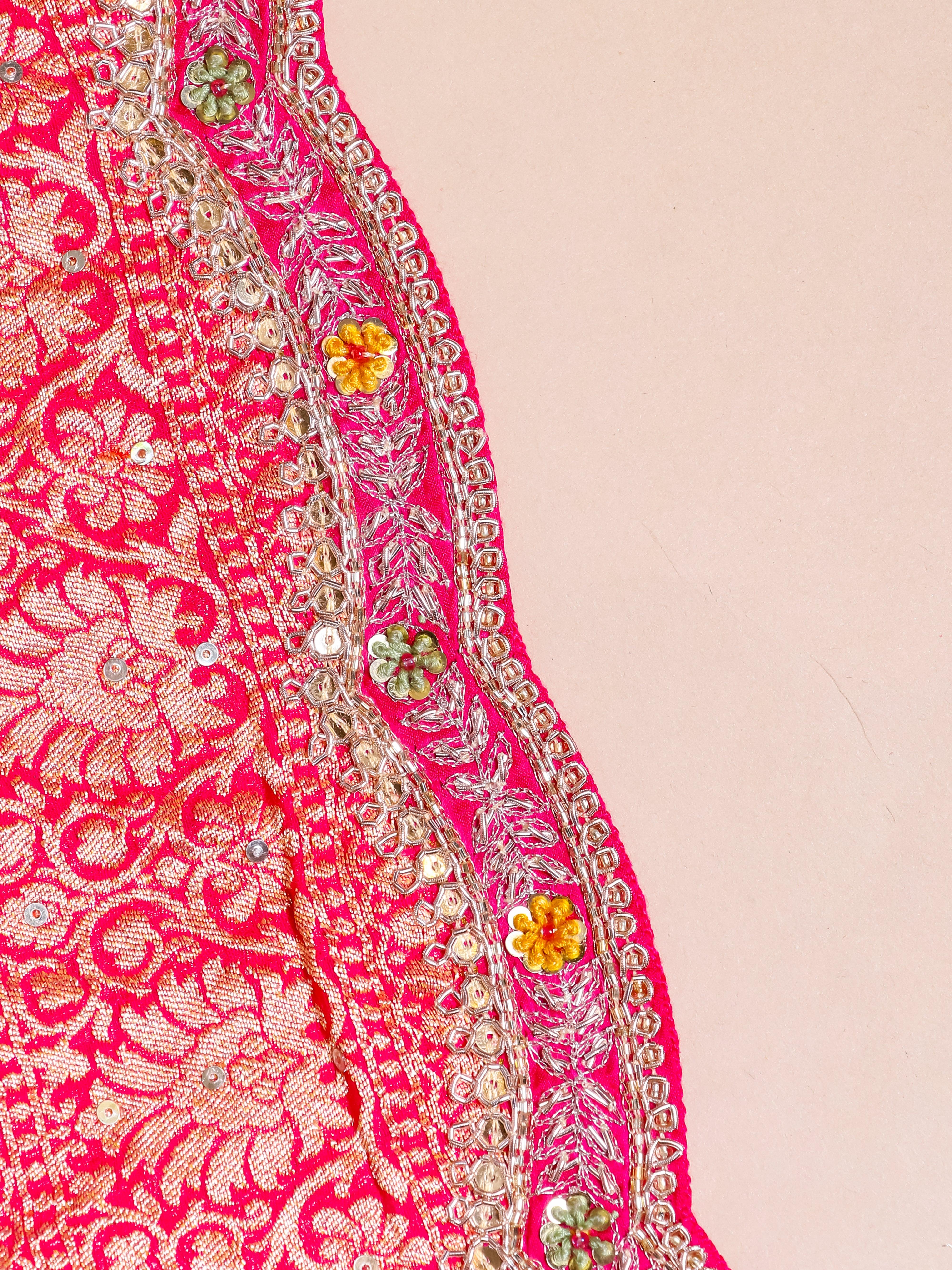 Handwoven Reddish Pink Banarasi Khaddi Silk Saree - Sumangal Ekam