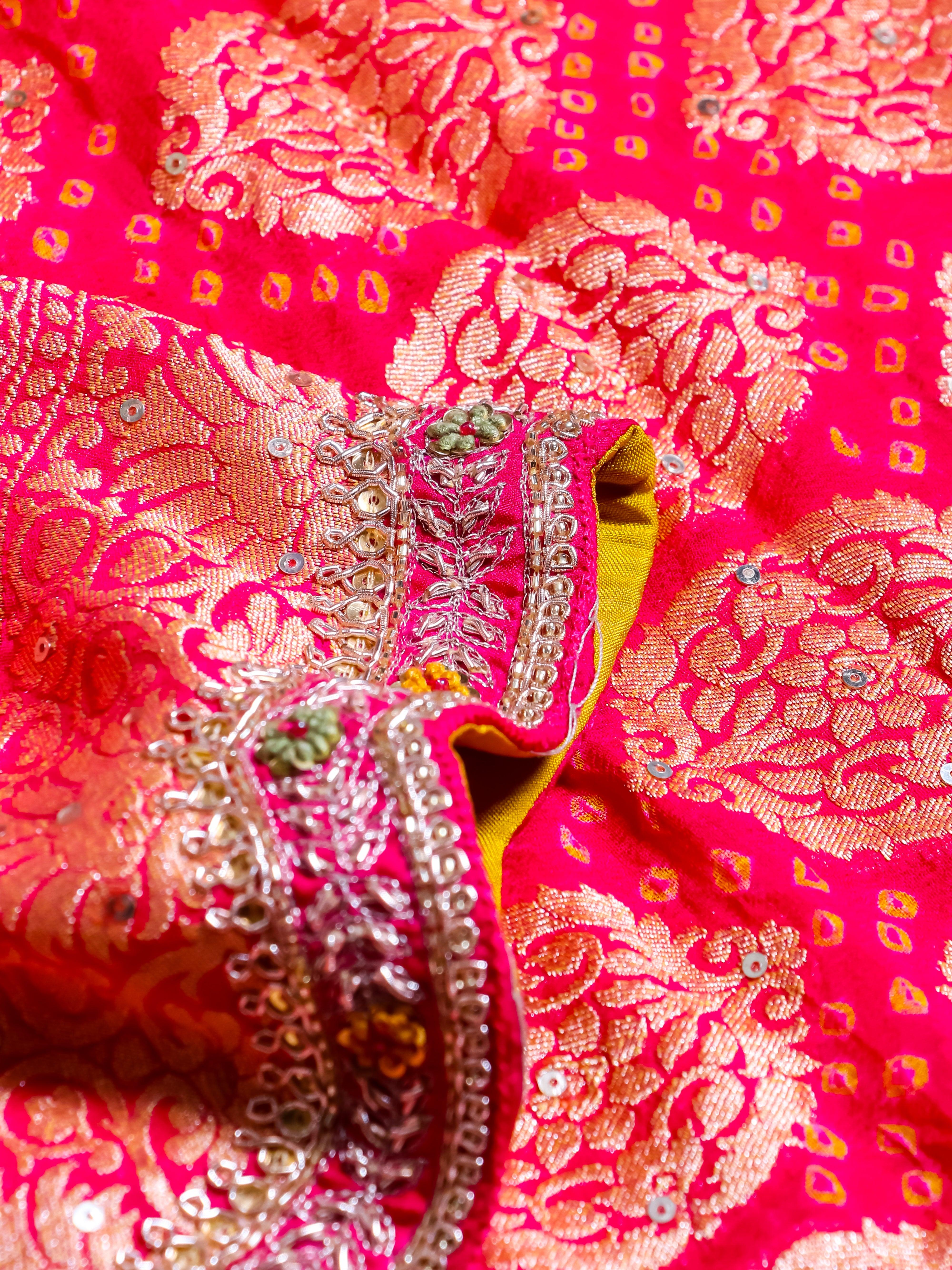 Handwoven Reddish Pink Banarasi Khaddi Silk Saree - Sumangal Ekam