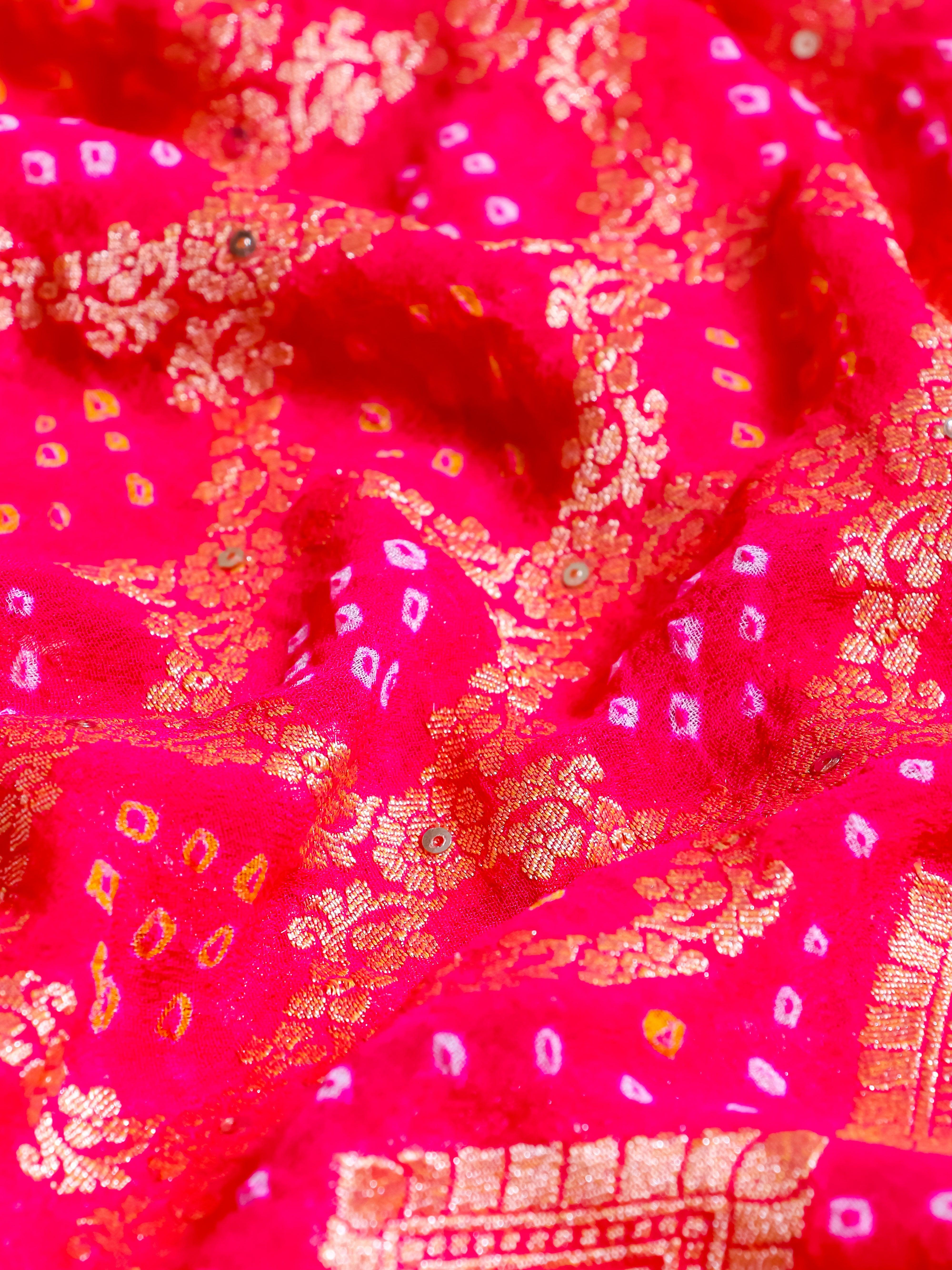 Handwoven Reddish Pink Banarasi Khaddi Silk Saree - Sumangal Ekam